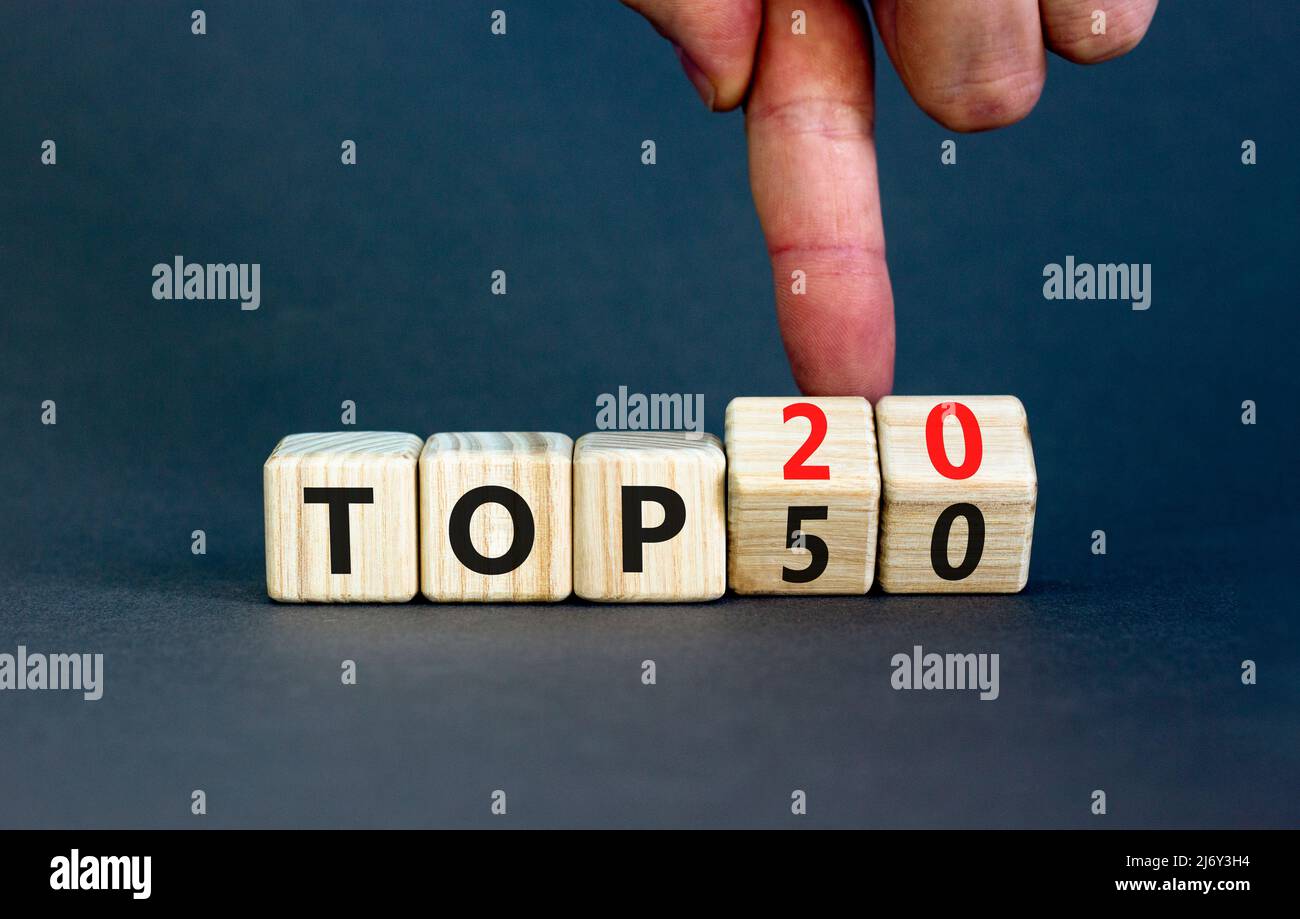 From Top 50 To 20 Symbol Businessman Turns Wooden Cubes And Changes