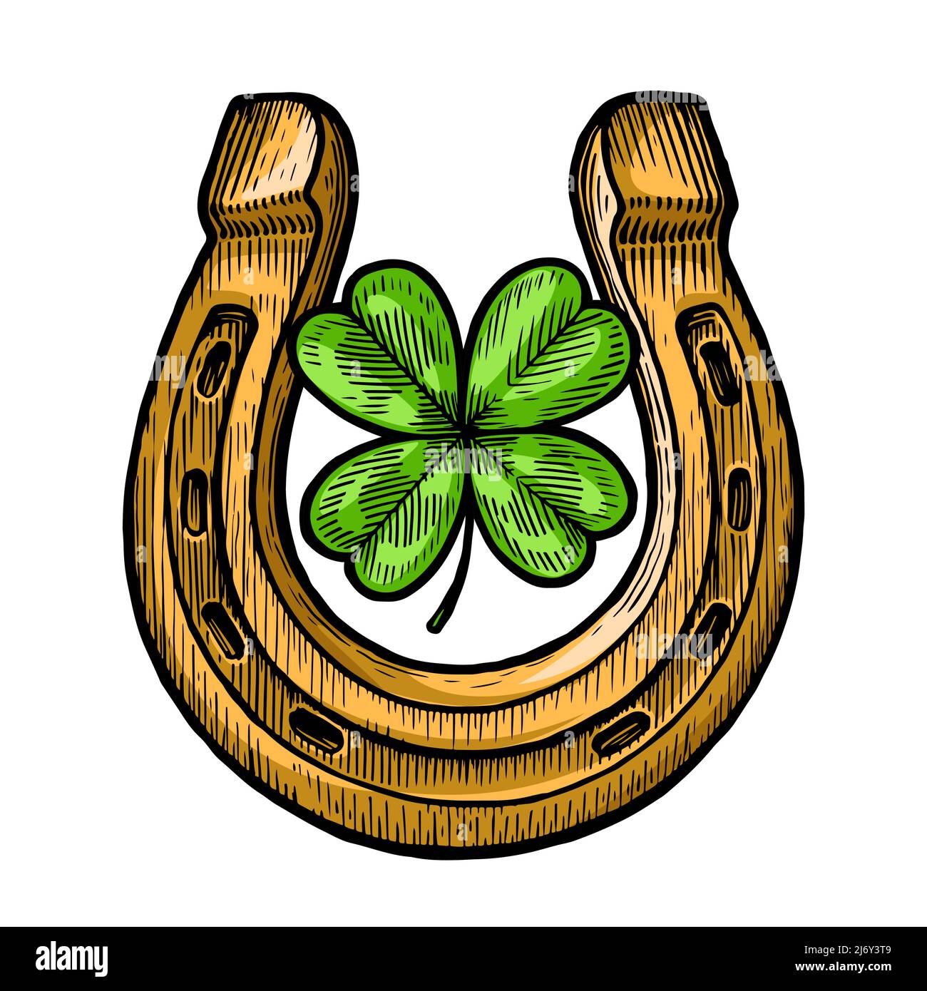 Horseshoe and four leaf clover. Symbol of good luck and success