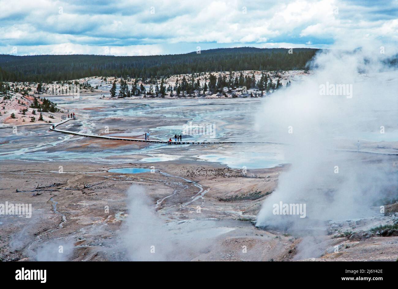 View of Porcelain Basin on the northern section of Norris Geyser Basin in Yellowstone National Park in Wyoming. Stock Photo