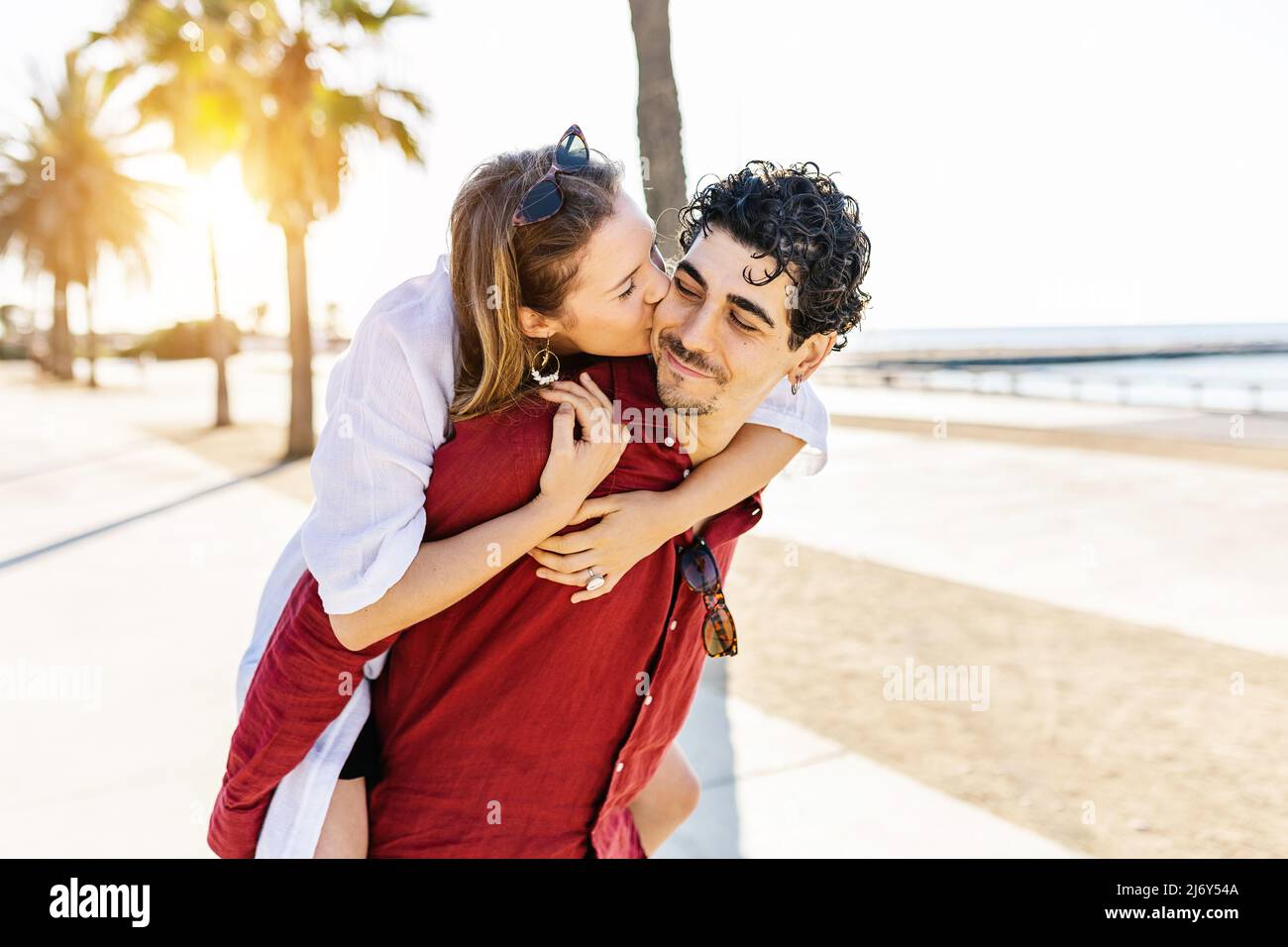 Happy couple in love enjoying their summer vacation together. Stock Photo