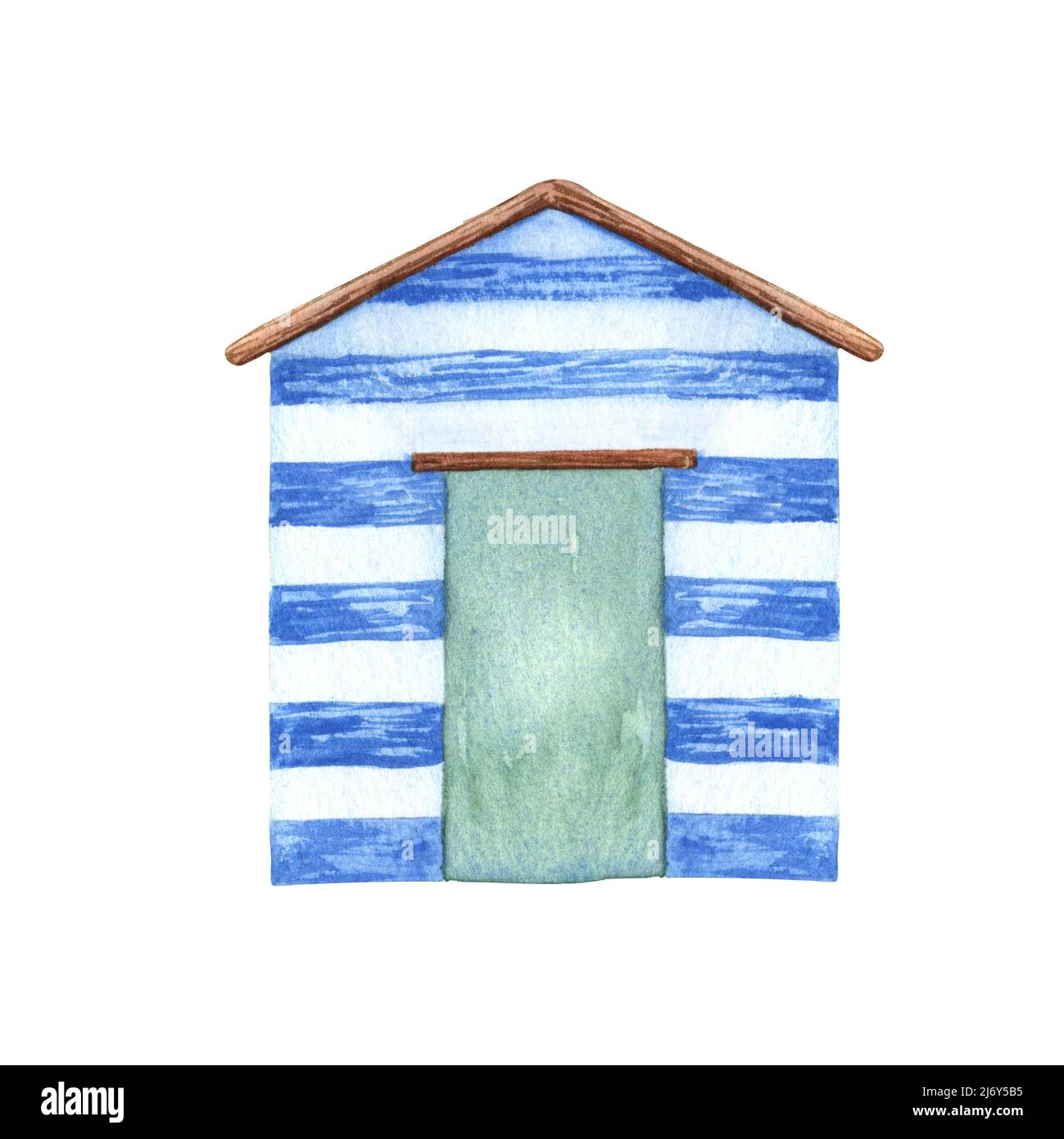 Watercolor beach huts on a sunny day. Blue beach house Stock Photo - Alamy