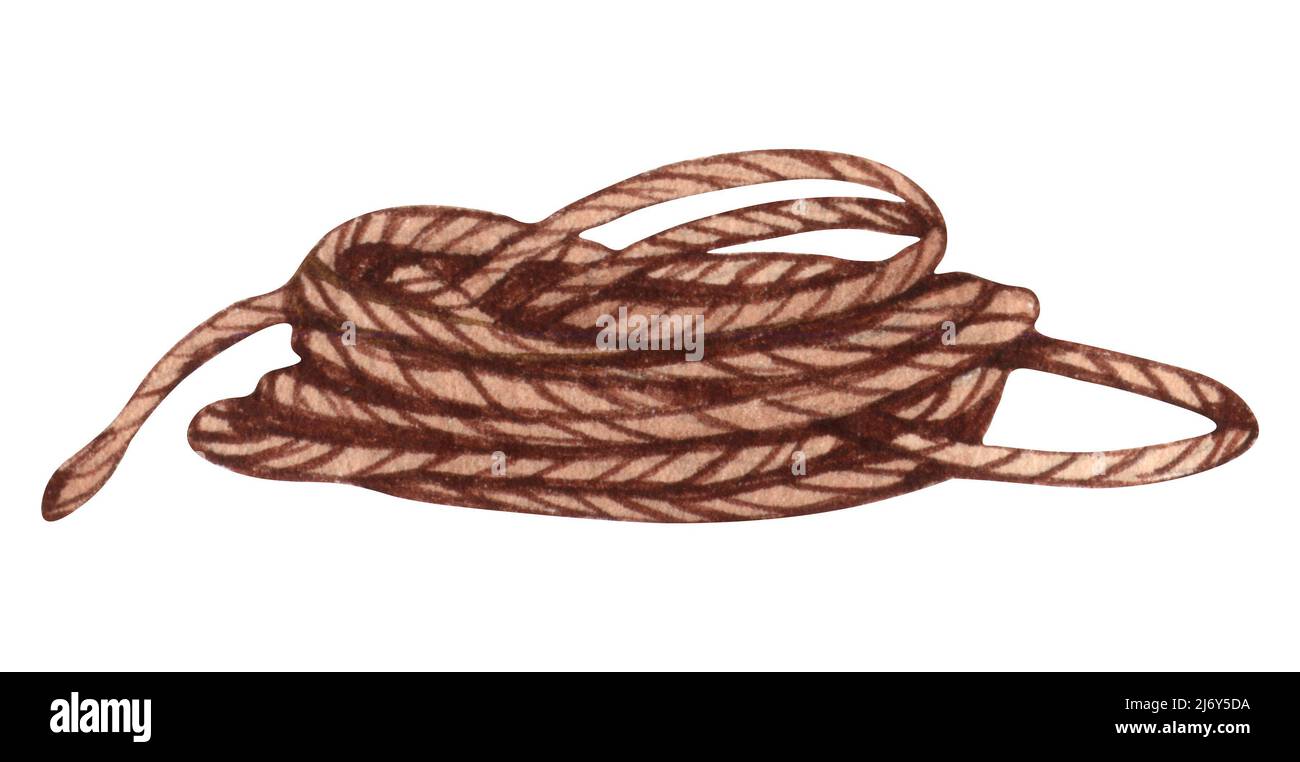 Watercolor rope, sea knot, horizontal cable. Marine Clipart Stock