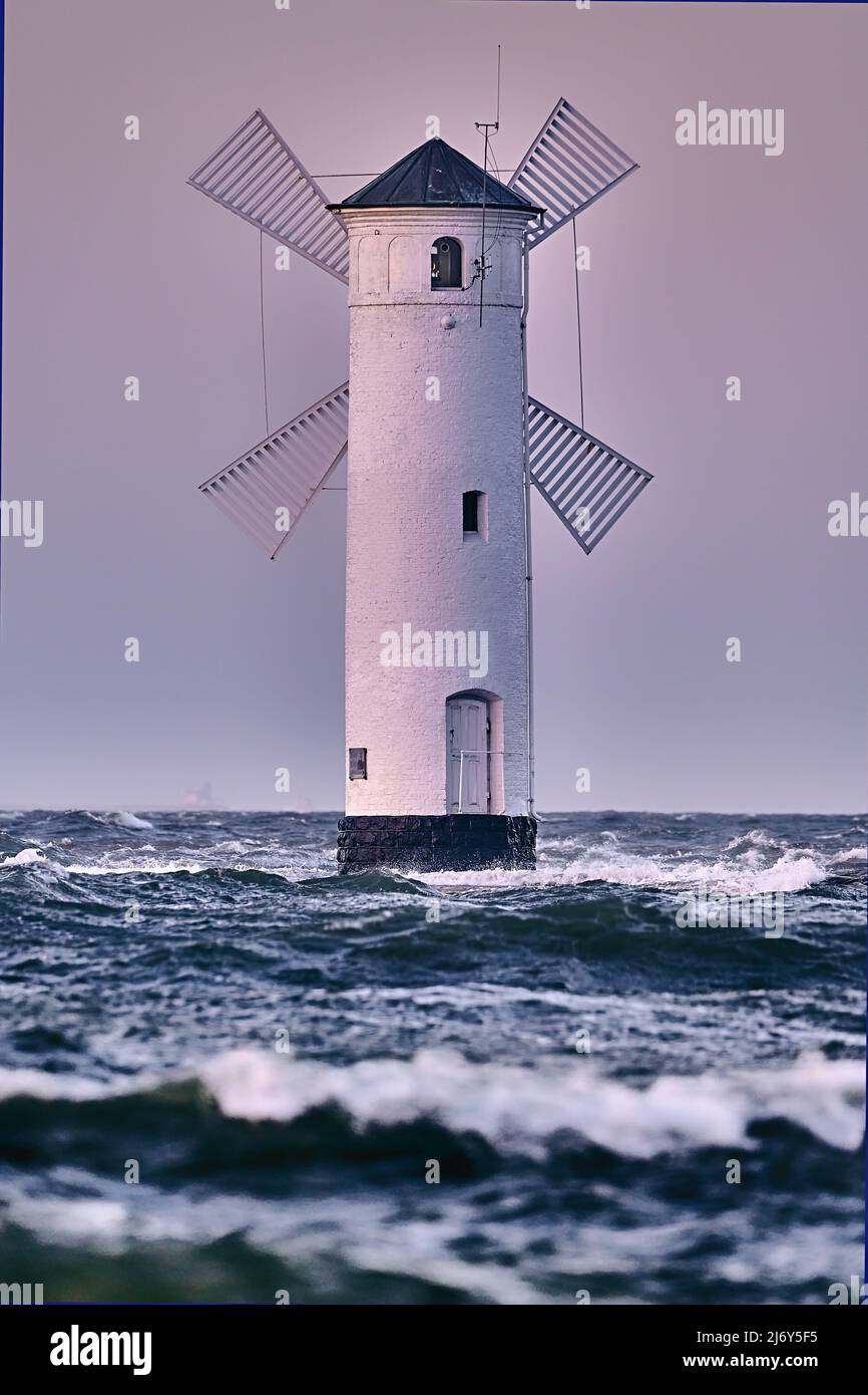 flood in swinoujscie mills lighthouse Stock Photo