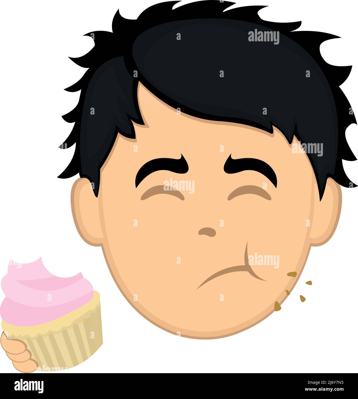 Vector illustration of a cartoon man's face eating a cupcake Stock Vector