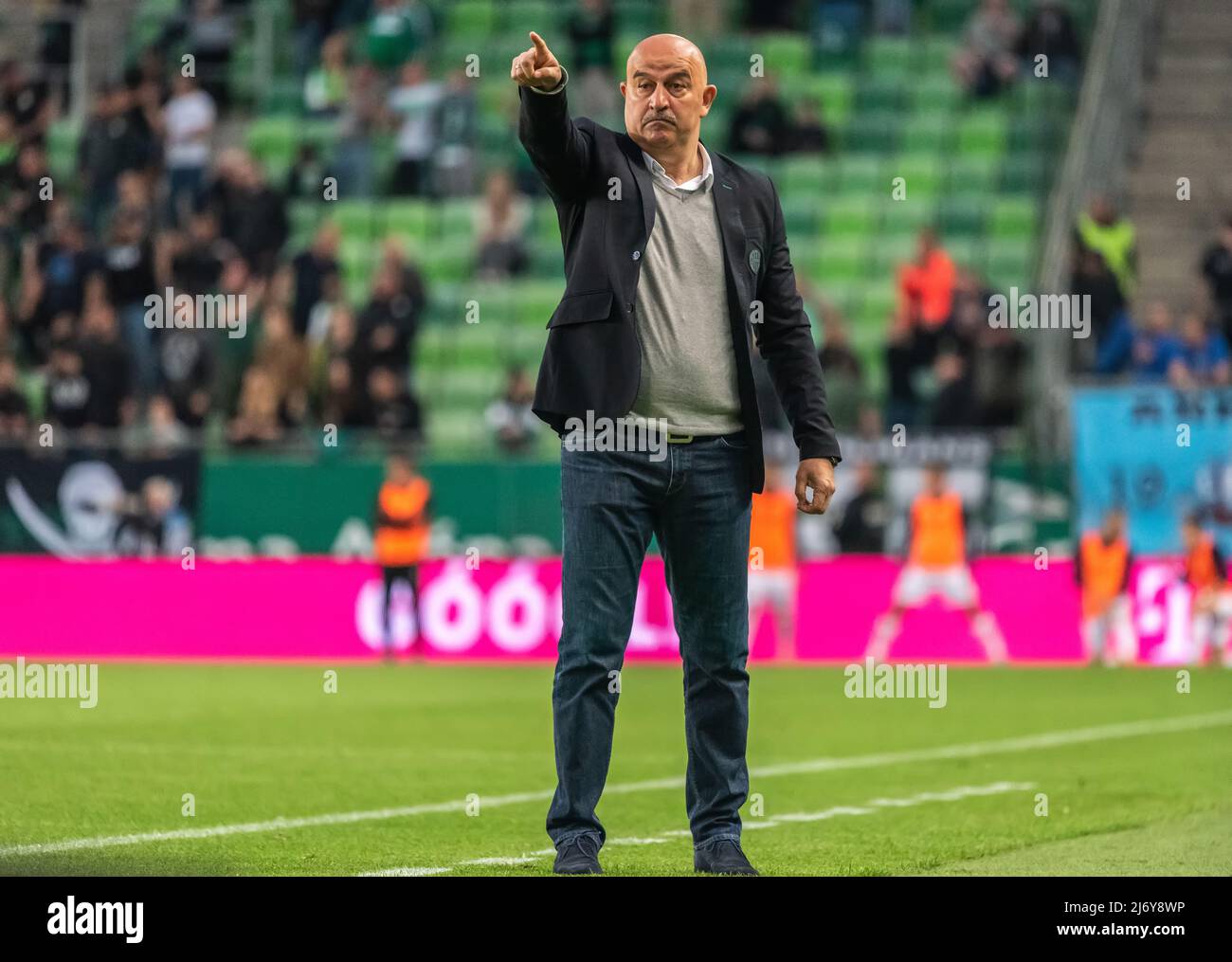 Budapest, Hungary – May 4, 2022. Ferencvaros coach Stanislav Cherchesov during Hungarian OTP Bank Liga Gameweek 31 match Ferencvaros vs Zalaegerszegi Stock Photo