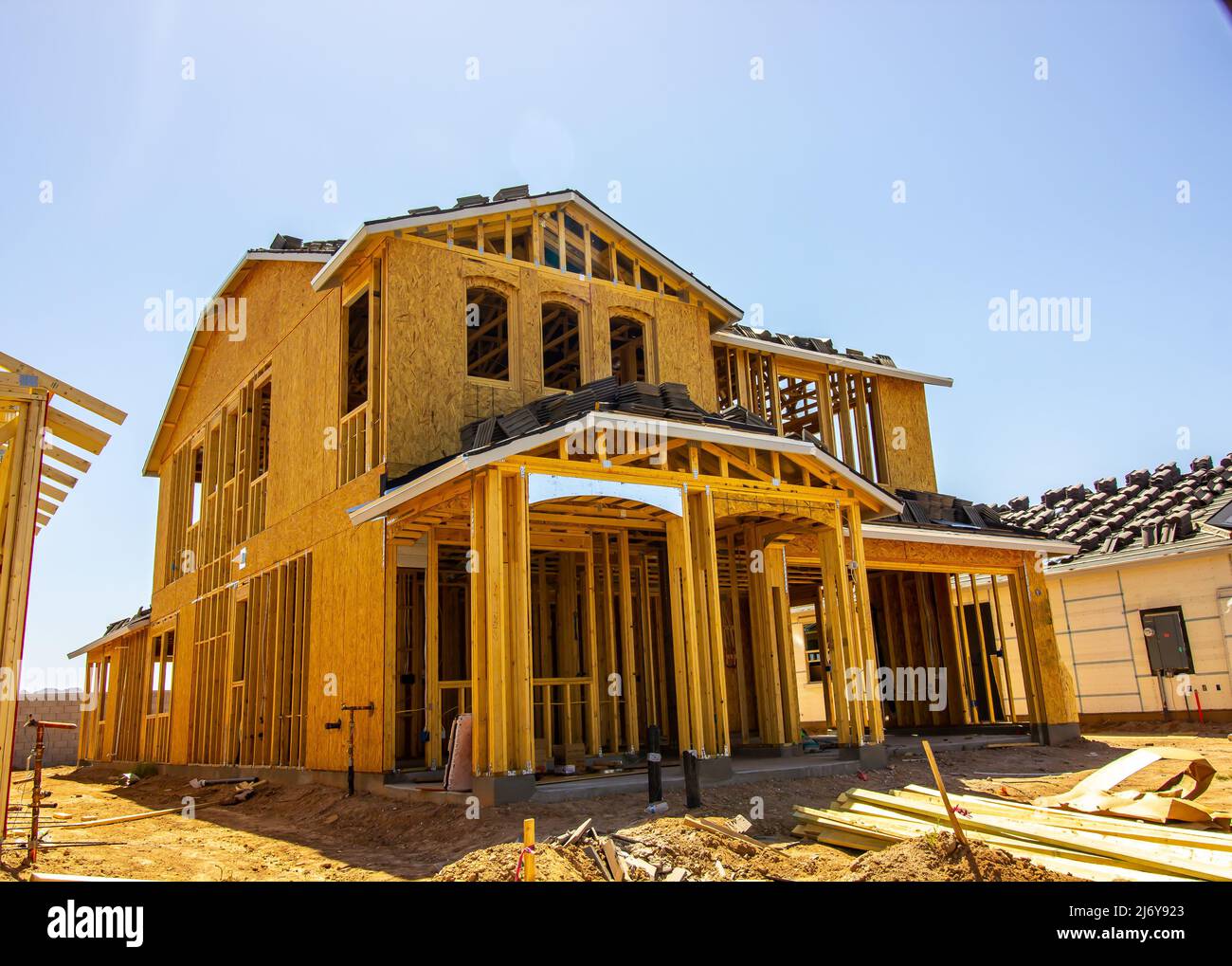 Two Story Home Under Construction In New Development Stock Photo