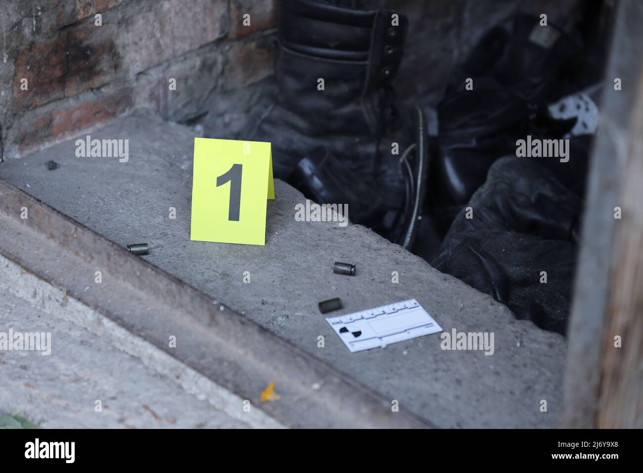 Evidence number placards hi-res stock photography and images - Alamy