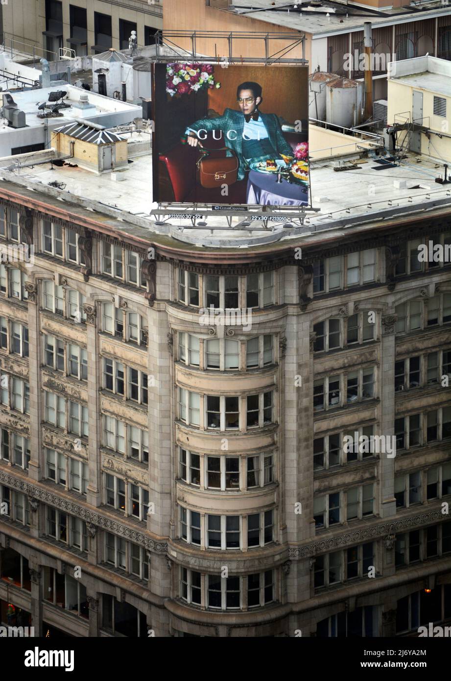 A billboard advertises the Gucci fashion brand atop a building in Union  Square, San Francisco, California. Gucci is an Italian high-end luxury  brand Stock Photo - Alamy