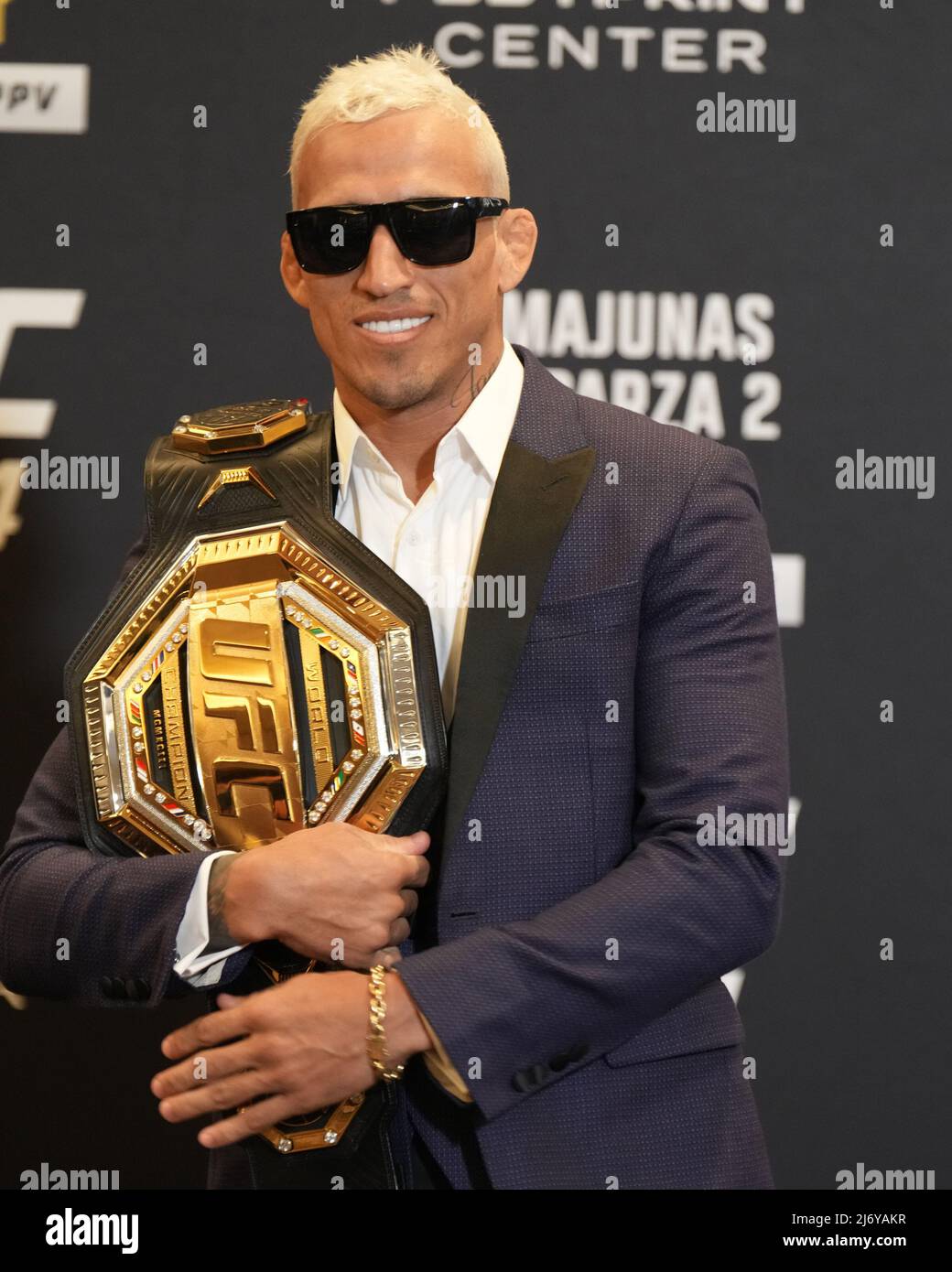 PHOENIX, AZ - MAY 4: Charles Oliveira interacts with media during the UFC 274: Oliveira v Gaethje Media Day at Footprint Center on May 4, 2022, in Phoenix, Arizona, United States. (Photo by Louis Grasse/PxImages) Credit: Px Images/Alamy Live News Stock Photo