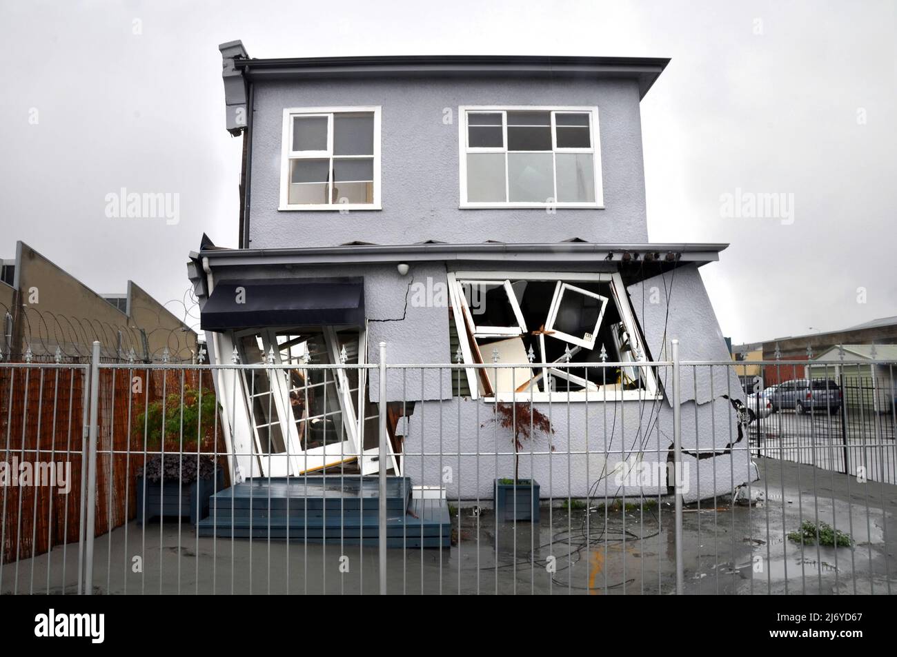 Earthquake A commercial building is on a lean after devastating