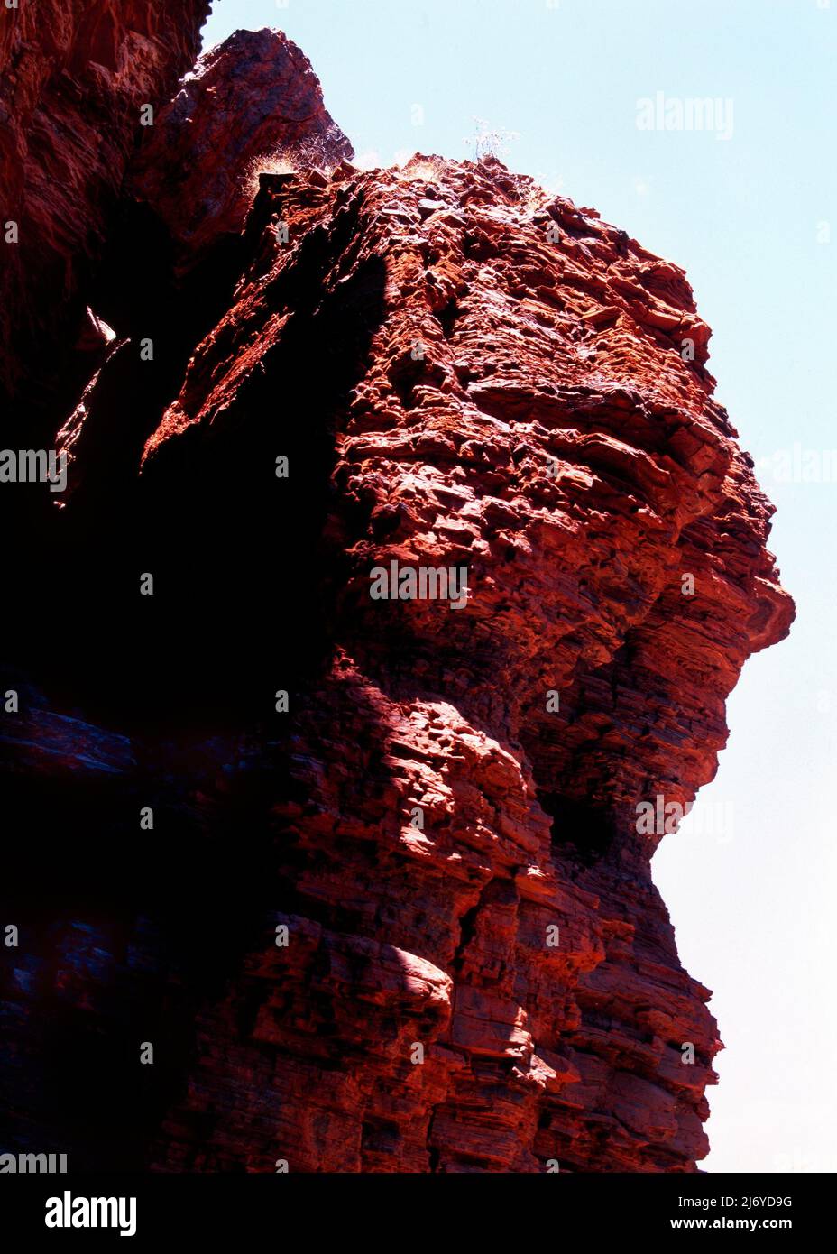 Red Gorge Wall with a profile of a man's face Karijini National Park, Pilbara, Western Australia Stock Photo