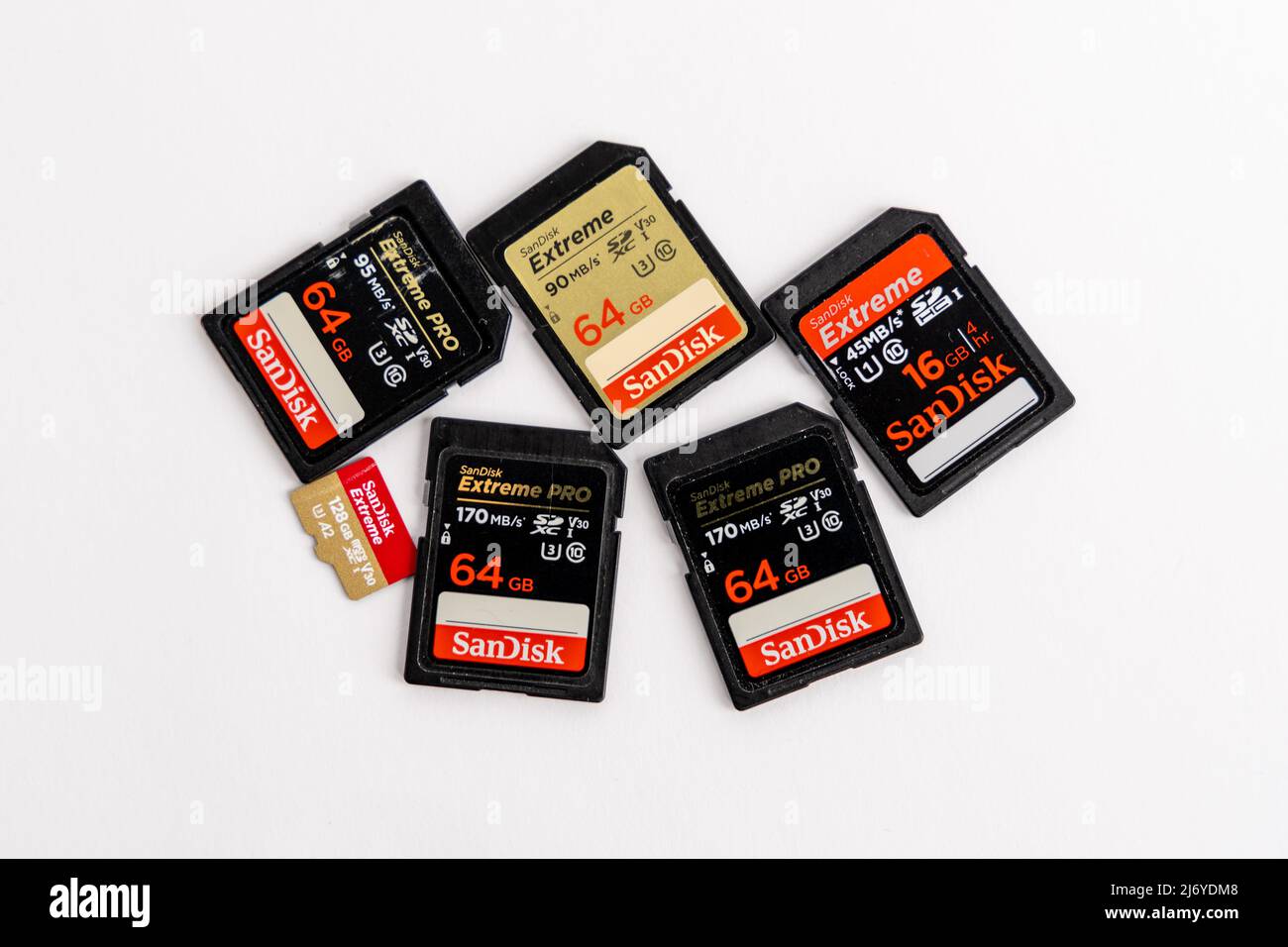 Sandisk memory cards in different sizes and forms. SDCard equipment of