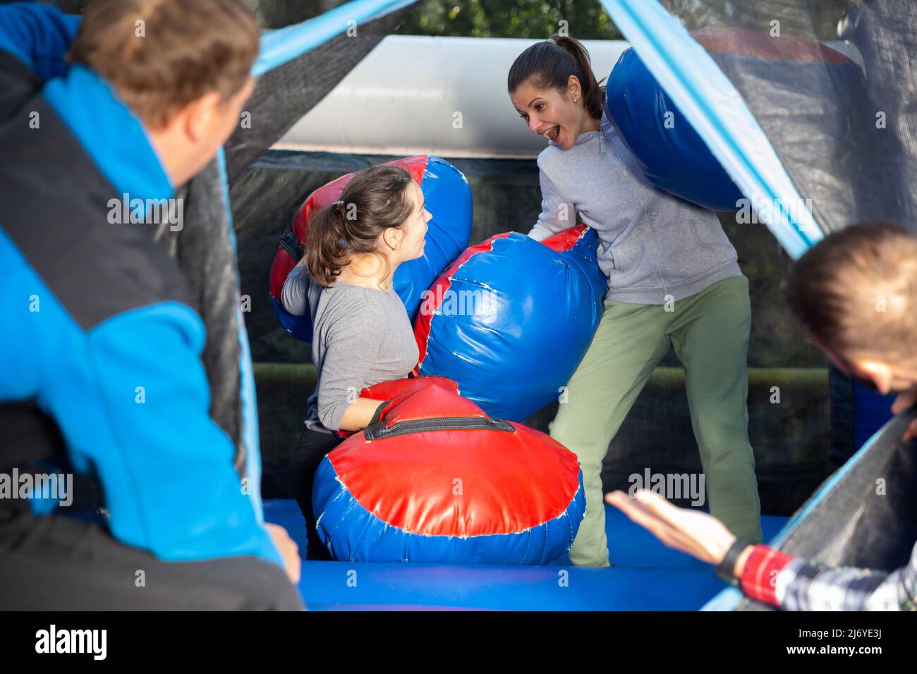 Two women having funny battle Stock Photo - Alamy