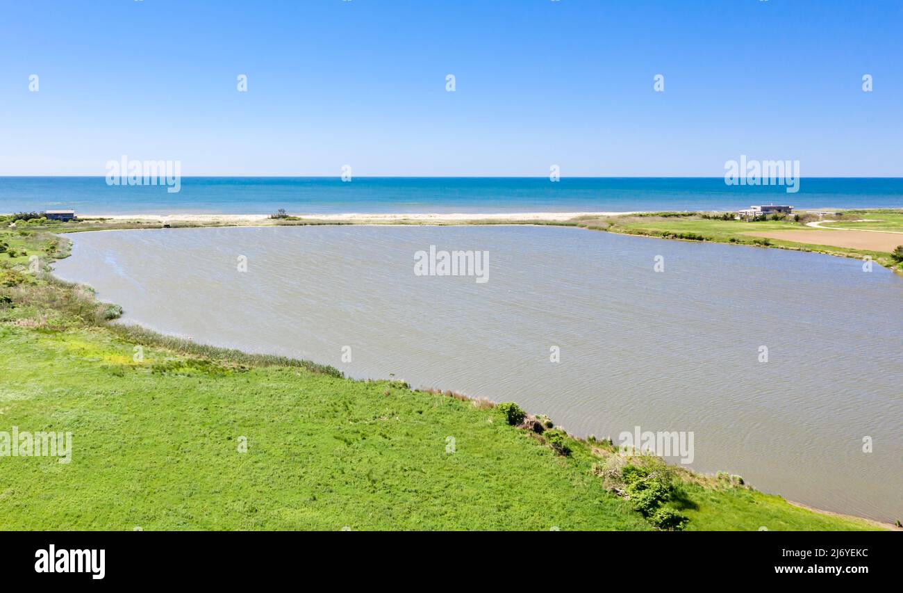 Aeria view of 131 Town Line Road, Wainscott, NY Stock Photo