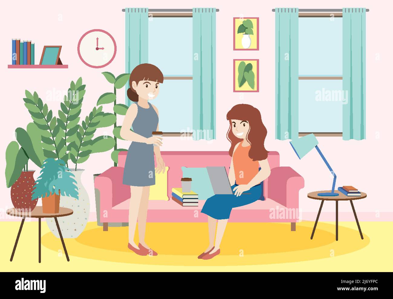 Living room interior in flat design concept illustration Stock Vector ...