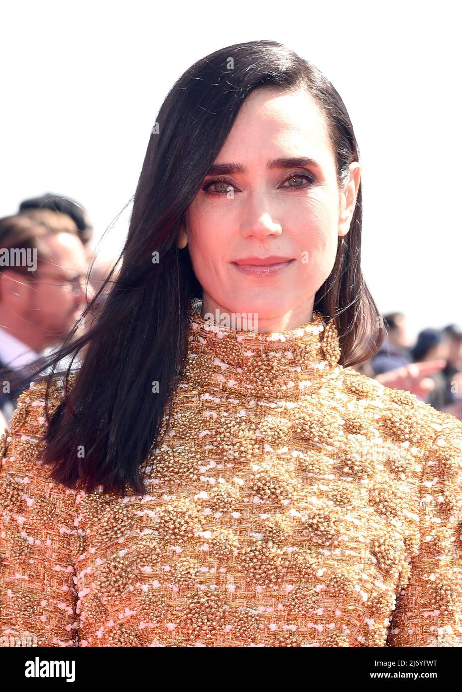 Jennifer Connelly Glows In Gold Beaded Gown & Invisible Heels at the San  Diego Premiere of 'Top Gun: Maverick