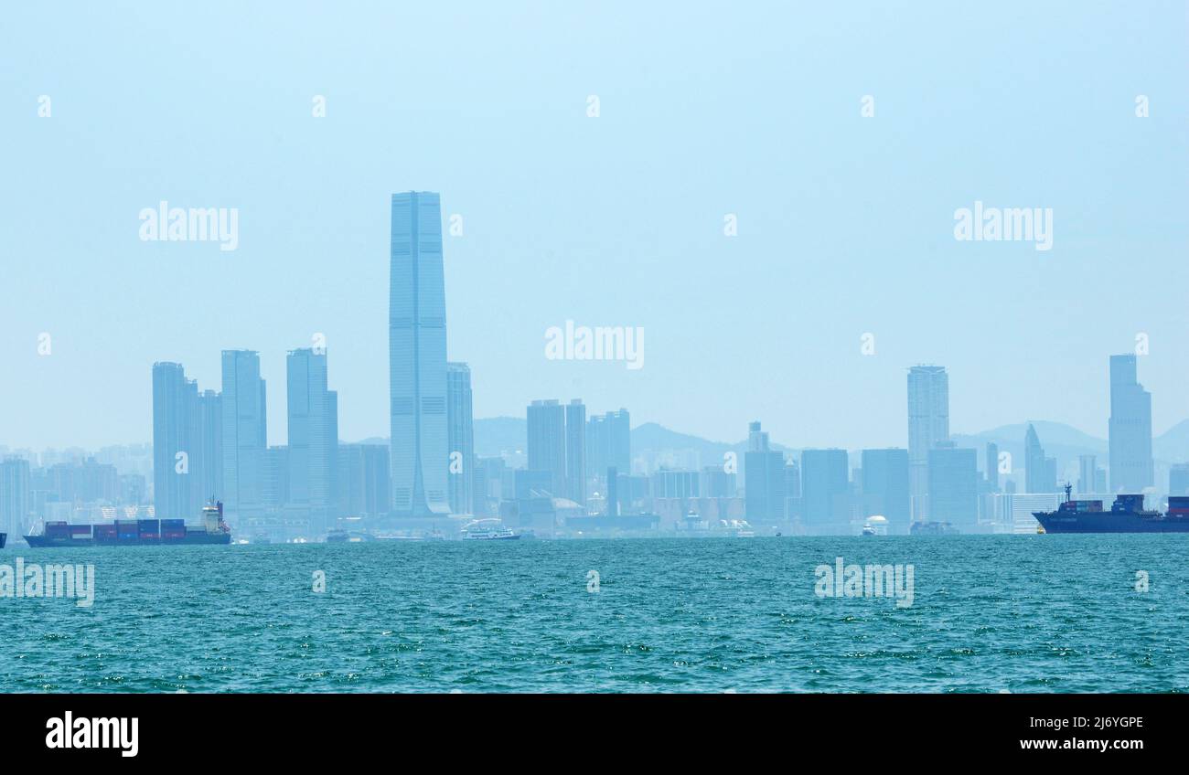 A Faraway view of the city center of Hong Kong. Stock Photo