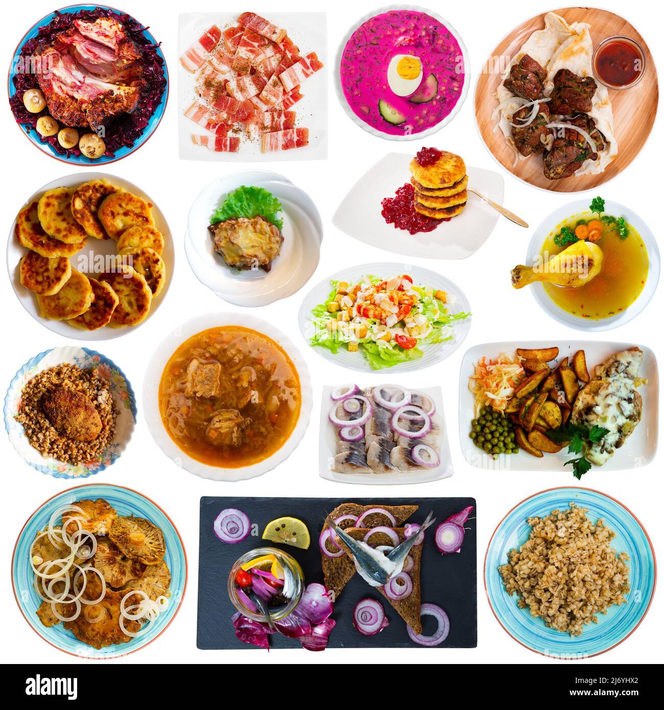 Set of Russian food collage on white Stock Photo