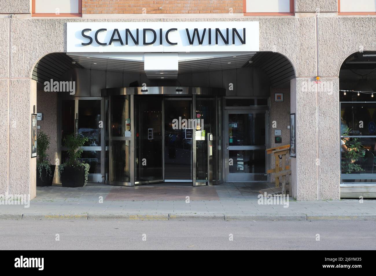 Karlstad, Sweden - July 8, 2021: Entrance to the Scandic Winn hotel in Karlstad. Stock Photo