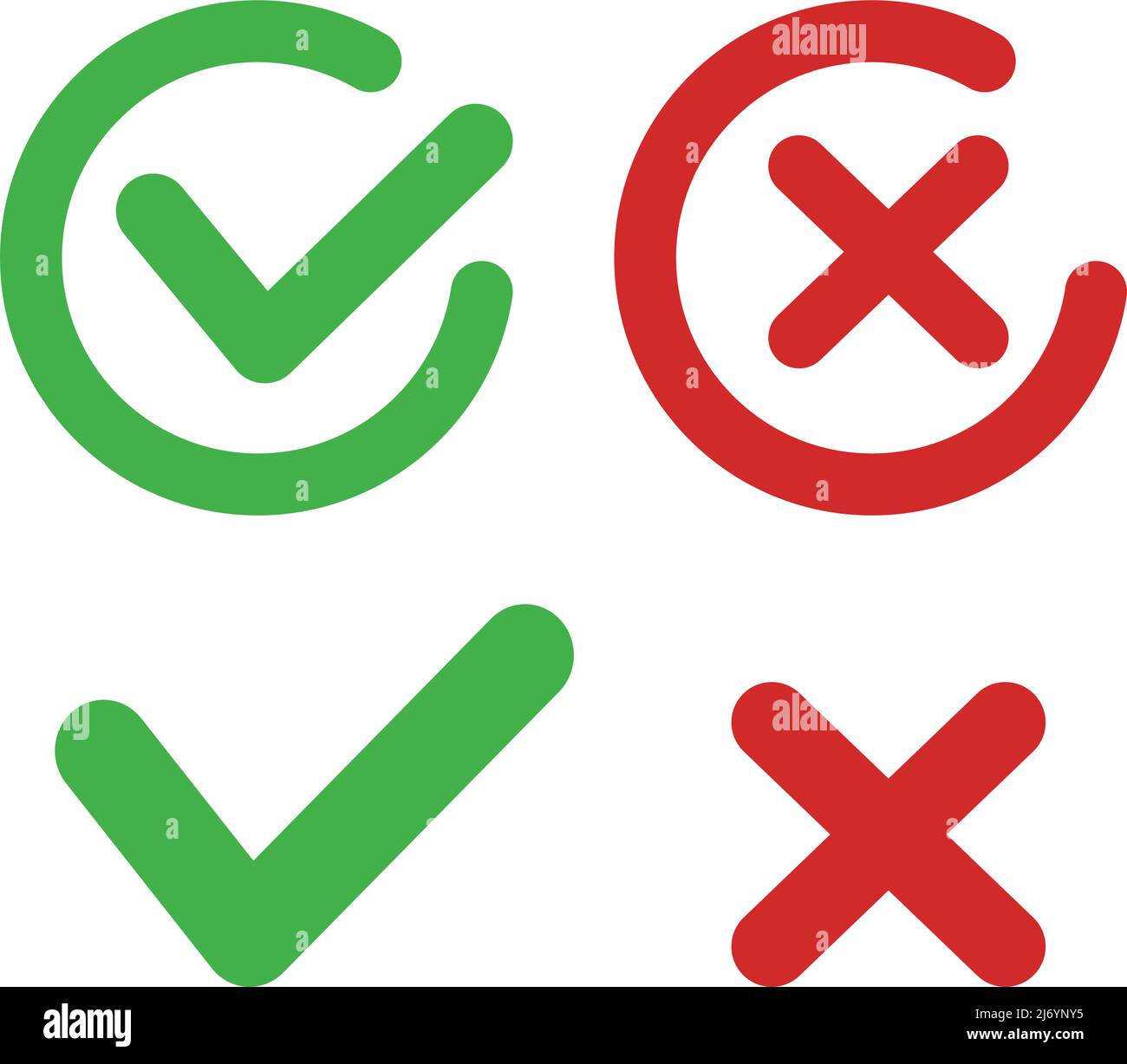 Icon set of check mark, cross, question mark, exclamation point, information  icon. FAQ sign. Tick, question, information and answers mark. Help symbol.  Vector illustration Stock Vector