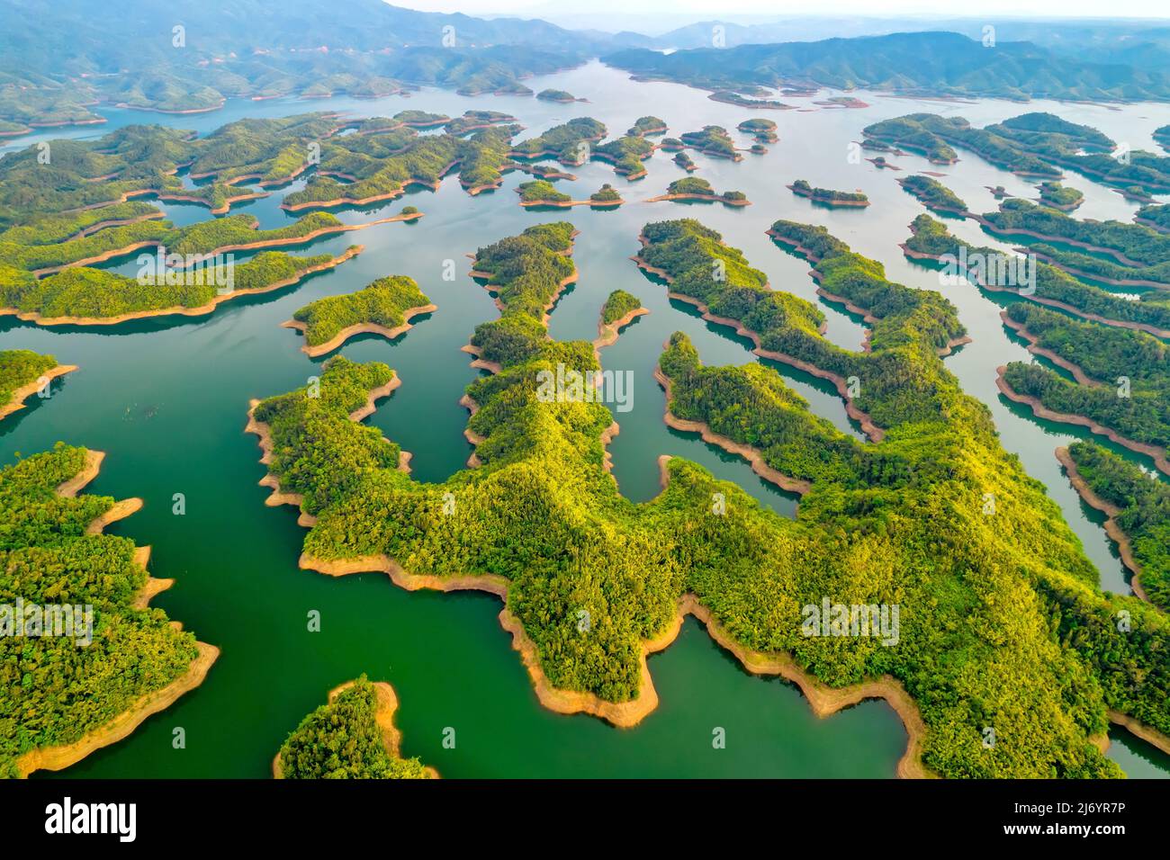 Landscape Ta Dung lake seen from above in the morning with small