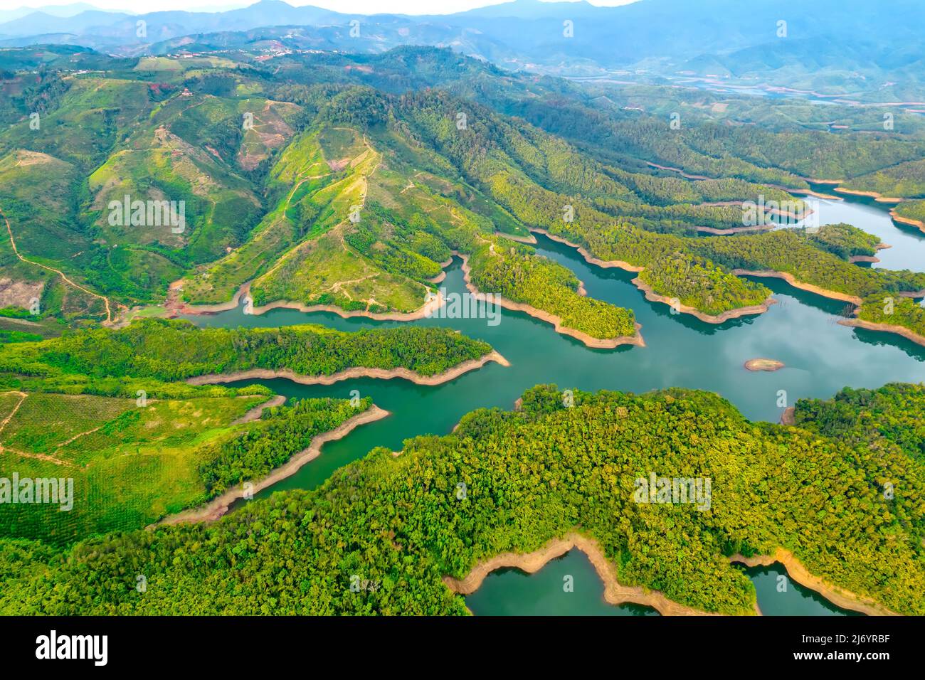 Landscape Ta Dung lake seen from above in the morning with small