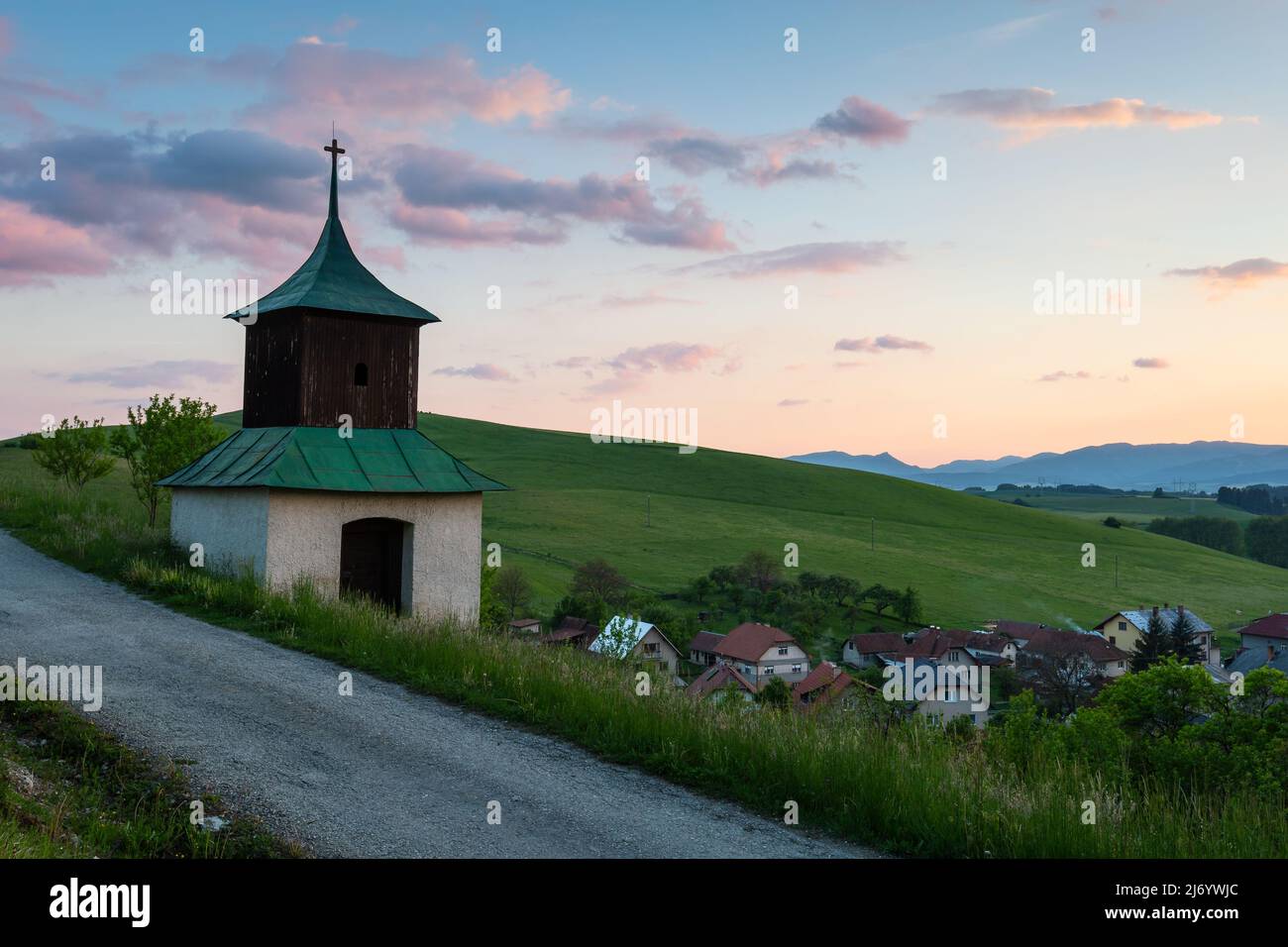 Historical Bell tower in Turcianske Jaseno village, Slovakia. Stock Photo