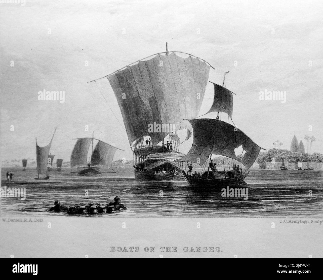 Illustration of 'Boats on the Ganges' from the book:  'The history of India and of the British Empire in the East' by Nolan, E.H., Published by Virtue & Co. Ltd, London, 1861. Stock Photo