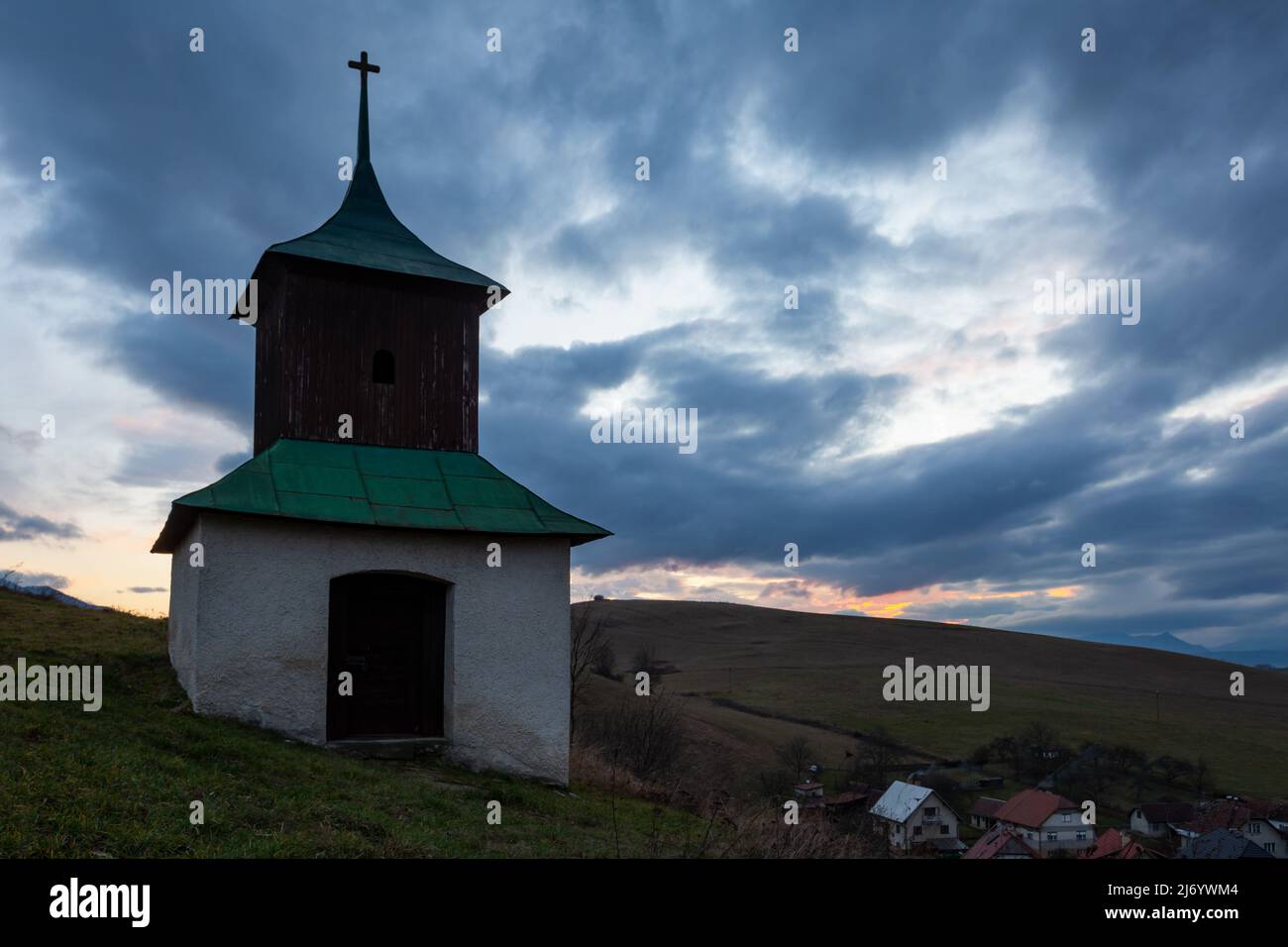 Historical Bell tower in Turcianske Jaseno village, Slovakia. Stock Photo