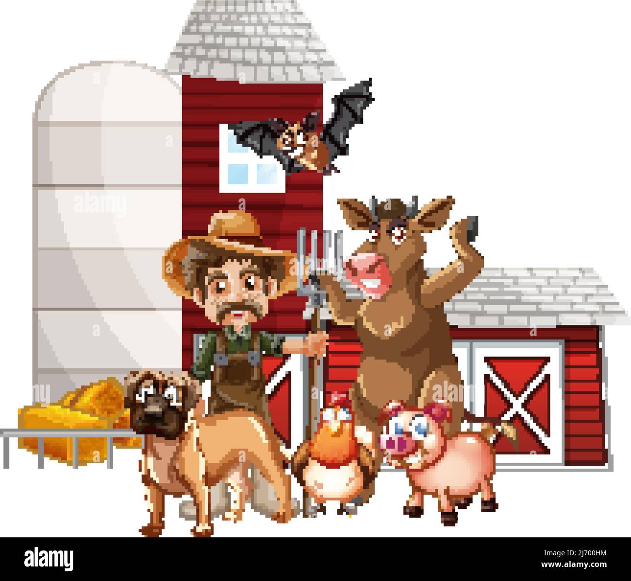Farming theme with farmer and animals illustration Stock Vector Image ...