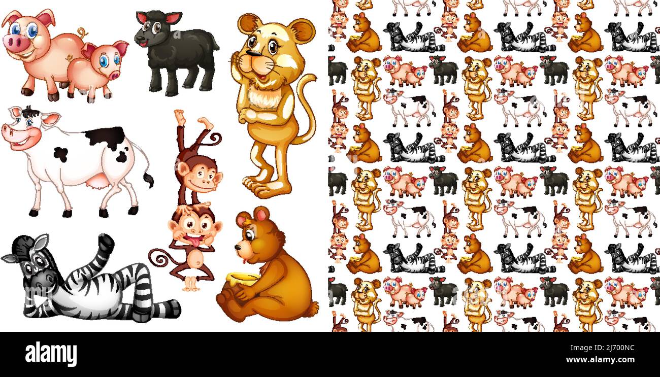 Cute animals cartoon set on white background illustration Stock Vector ...