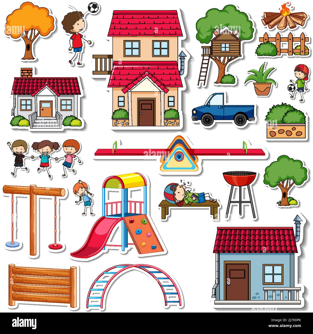 https://c8.alamy.com/comp/2J700PK/sticker-pack-of-playground-objects-illustration-2J700PK.jpg