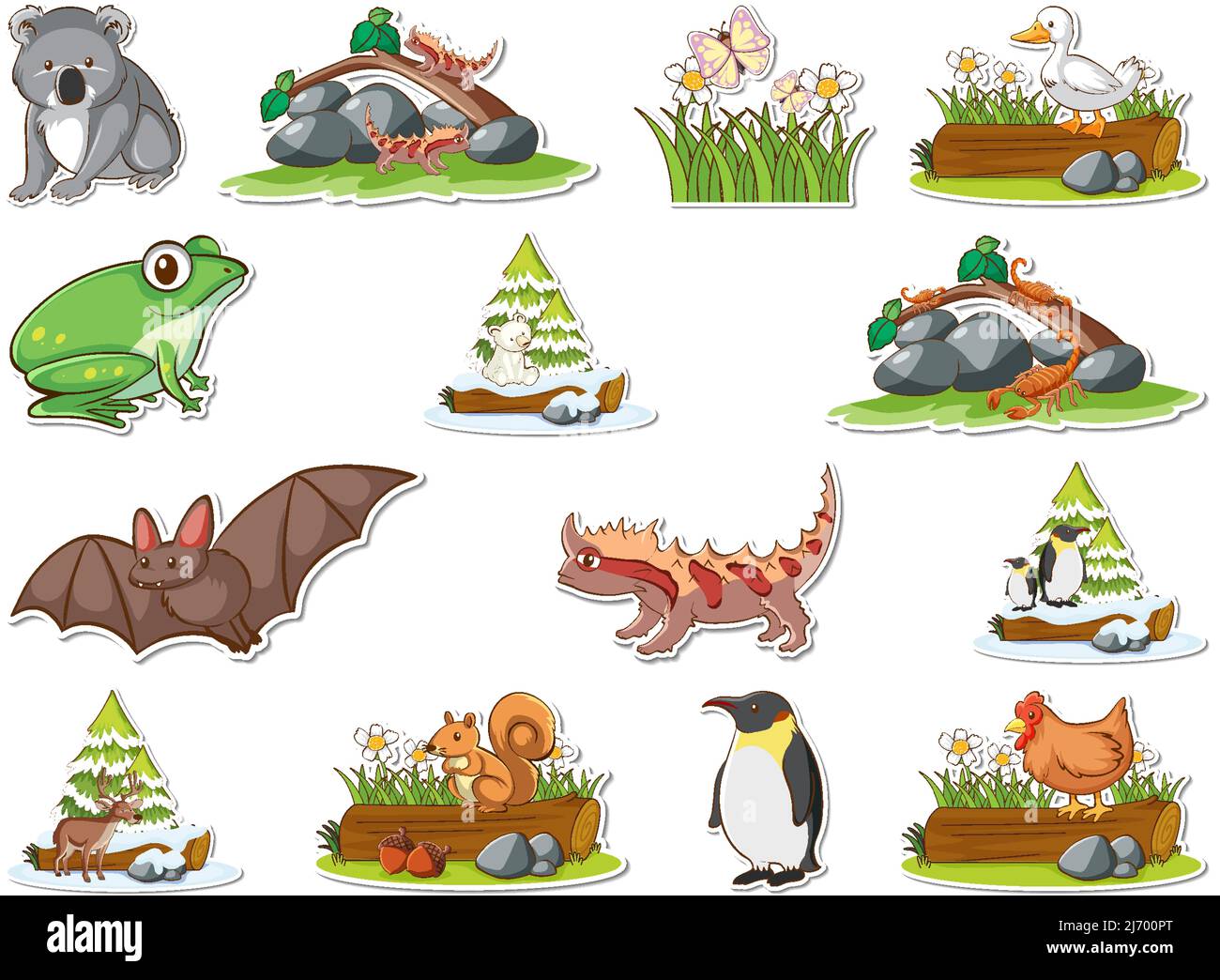 Sticker set of wild animals cartoon illustration Stock Vector Image ...