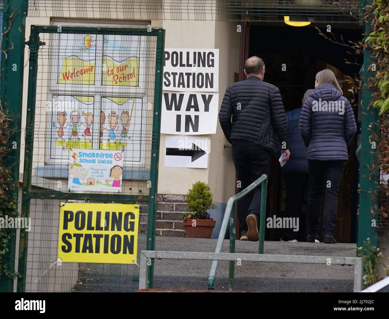 People at the polling station at Stewartstown Primary School