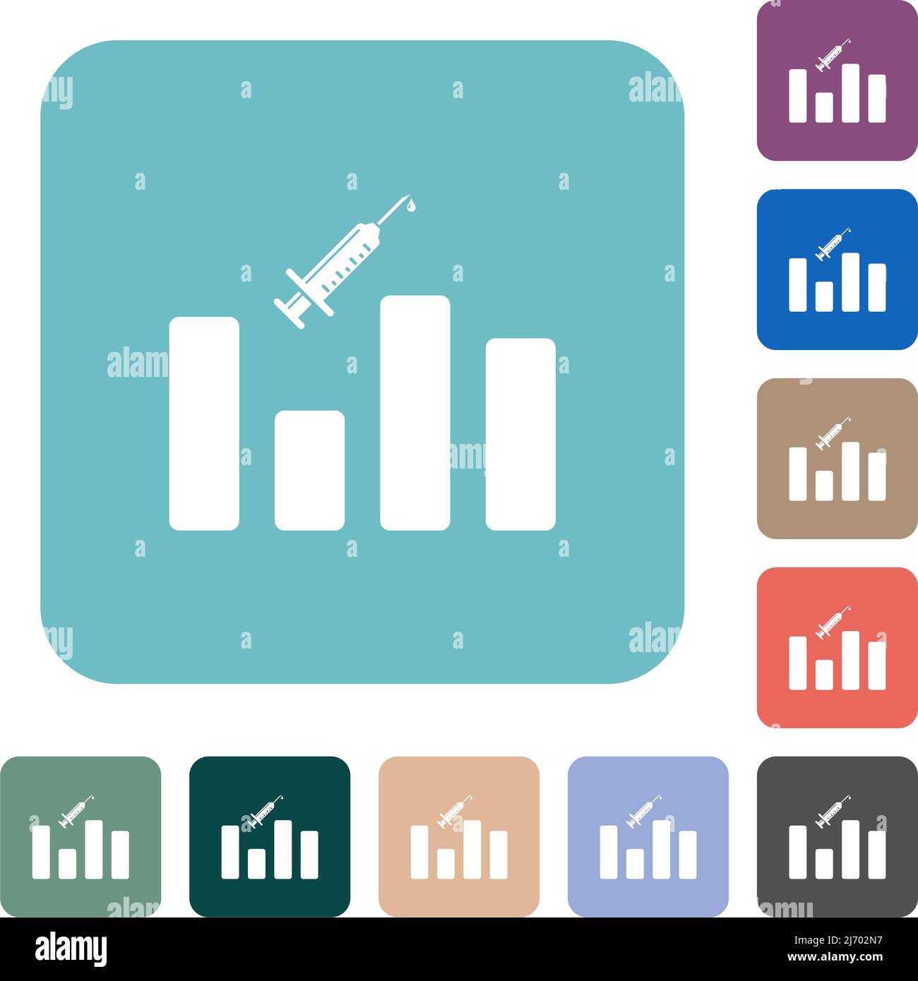 Vaccination graph white flat icons on color rounded square backgrounds ...