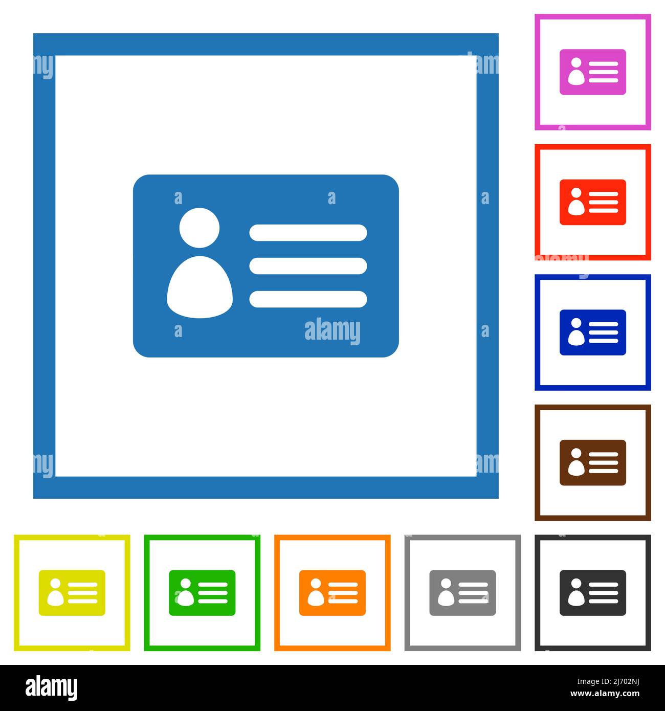 ID card solid flat color icons in square frames on white background Stock Vector
