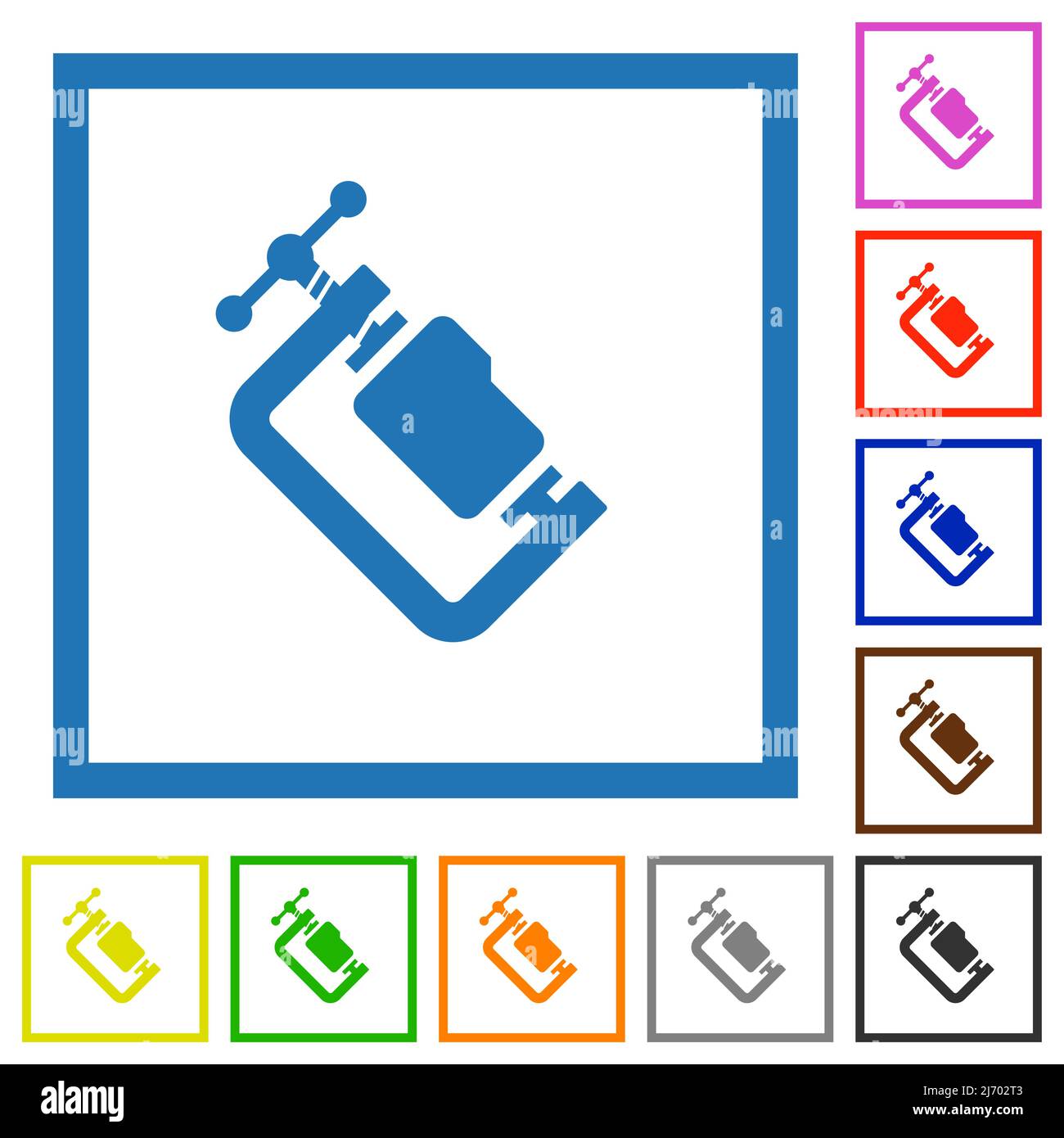 Folder compression solid flat color icons in square frames on white background Stock Vector