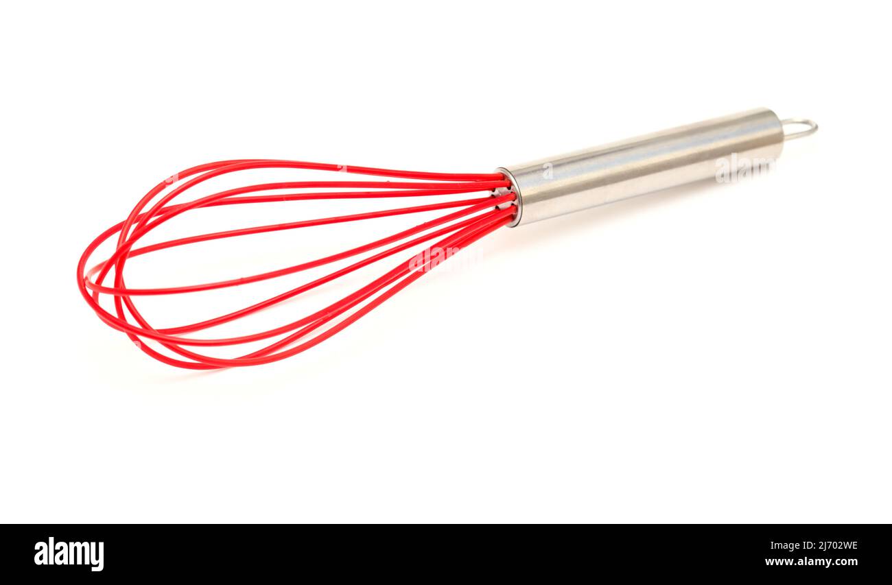 Stainless steel and silicon whisk isolated on white background Stock