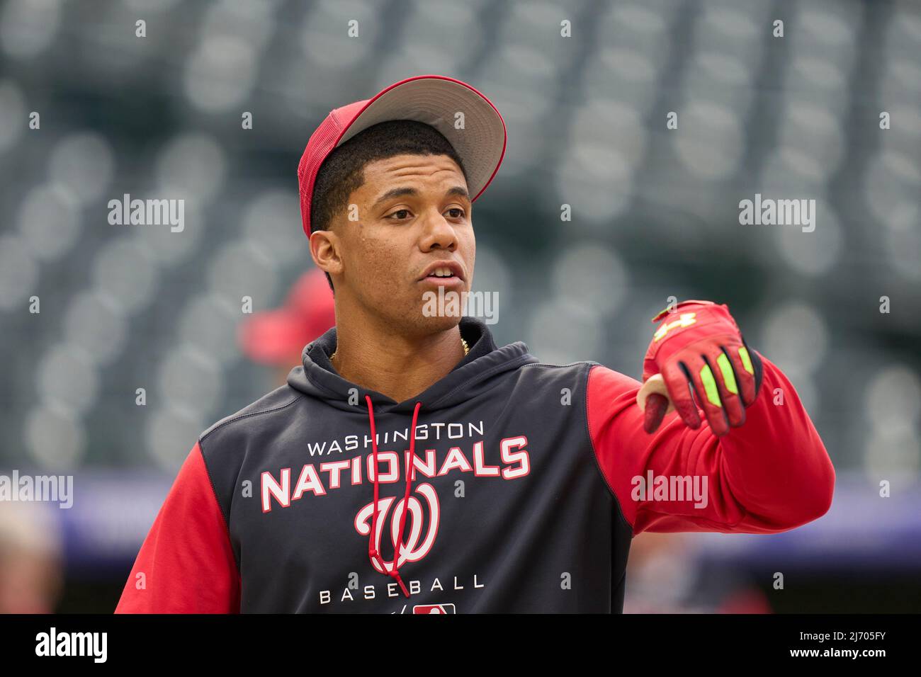 Washington Nationals right fielder Juan Soto (22) in action wearing a City  Connect jersey during a baseball game against the New York Mets at  Nationals Park, Sunday, April 10, 2022, in Washington. (