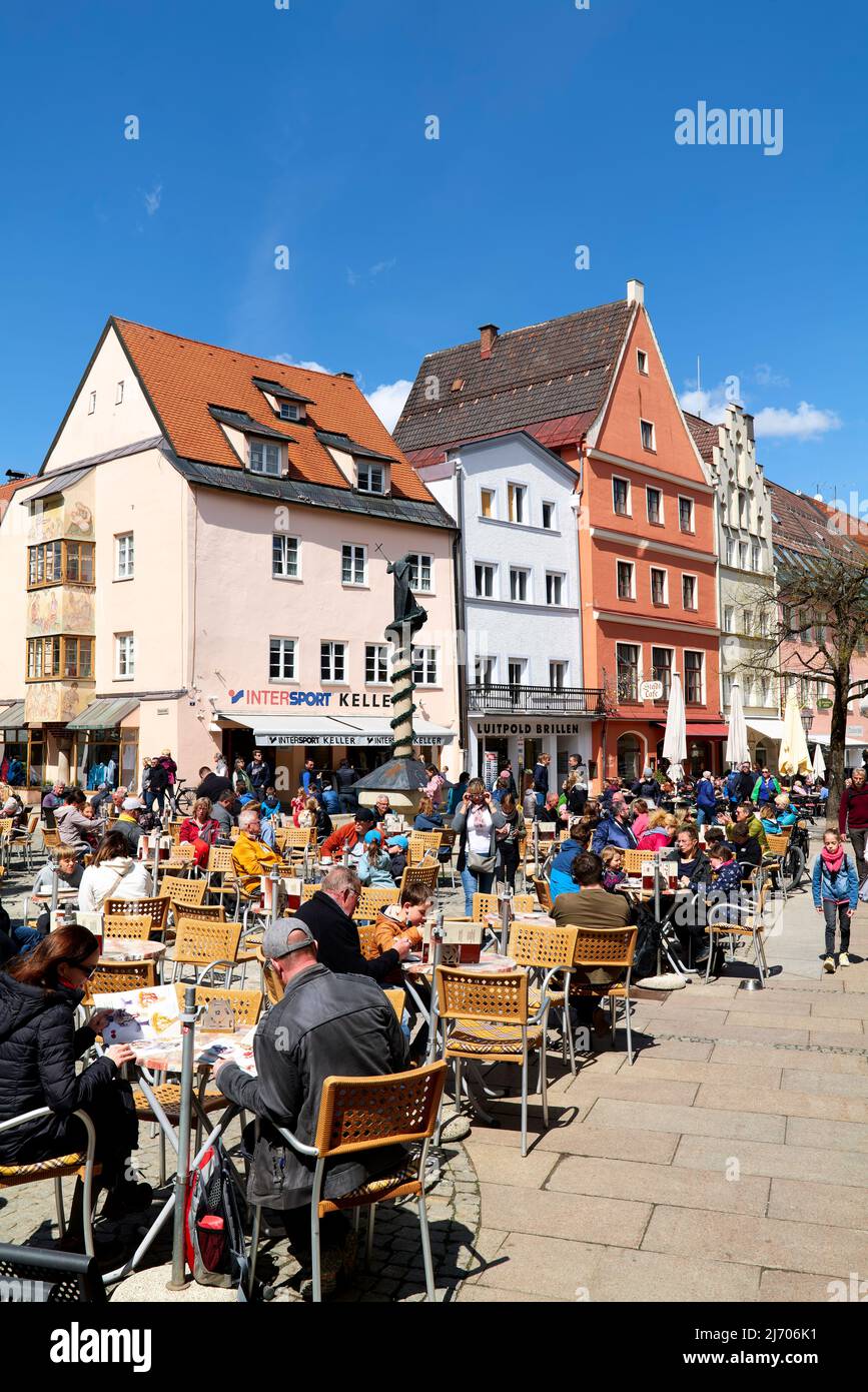 Germany Bavaria Romantic Road. Fussen. Outdoor restaurants and cafe Stock Photo