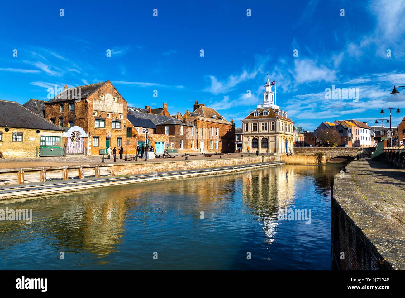 Purfleet quay riverside with view of 17th century Customs House in King's Lynn, Norfolk, UK Stock Photo