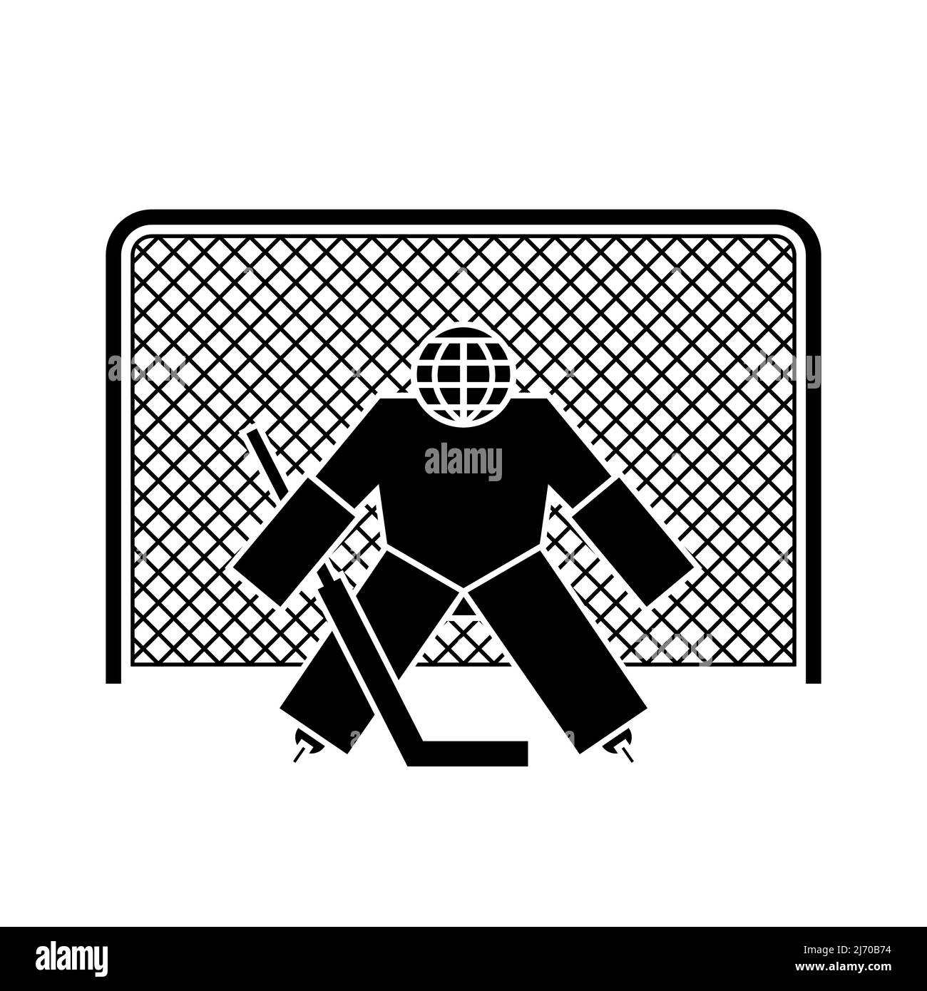 Stick figures playing ice hockey on a white background. Flat style