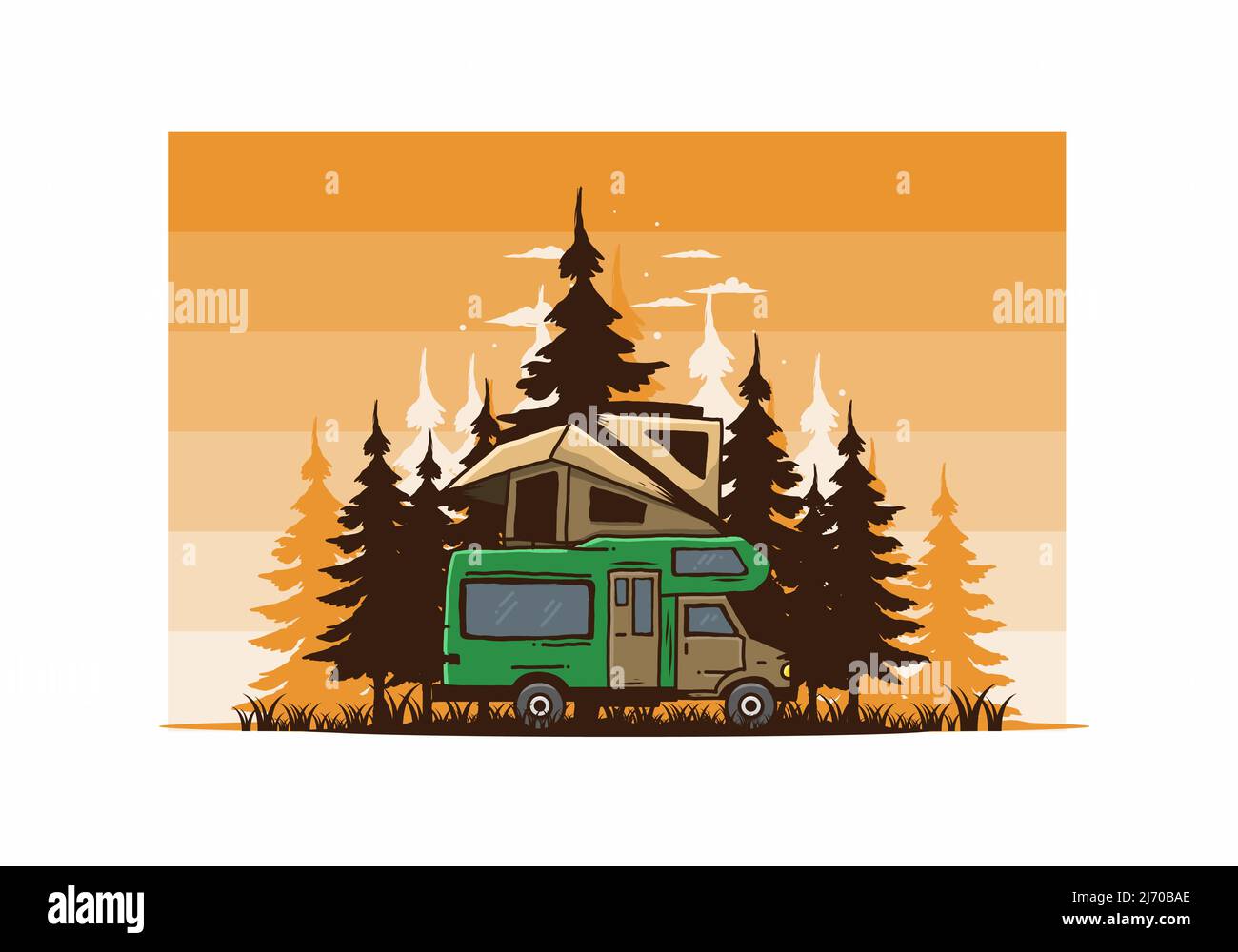 Car roof camping in the jungle illustration Stock Vector