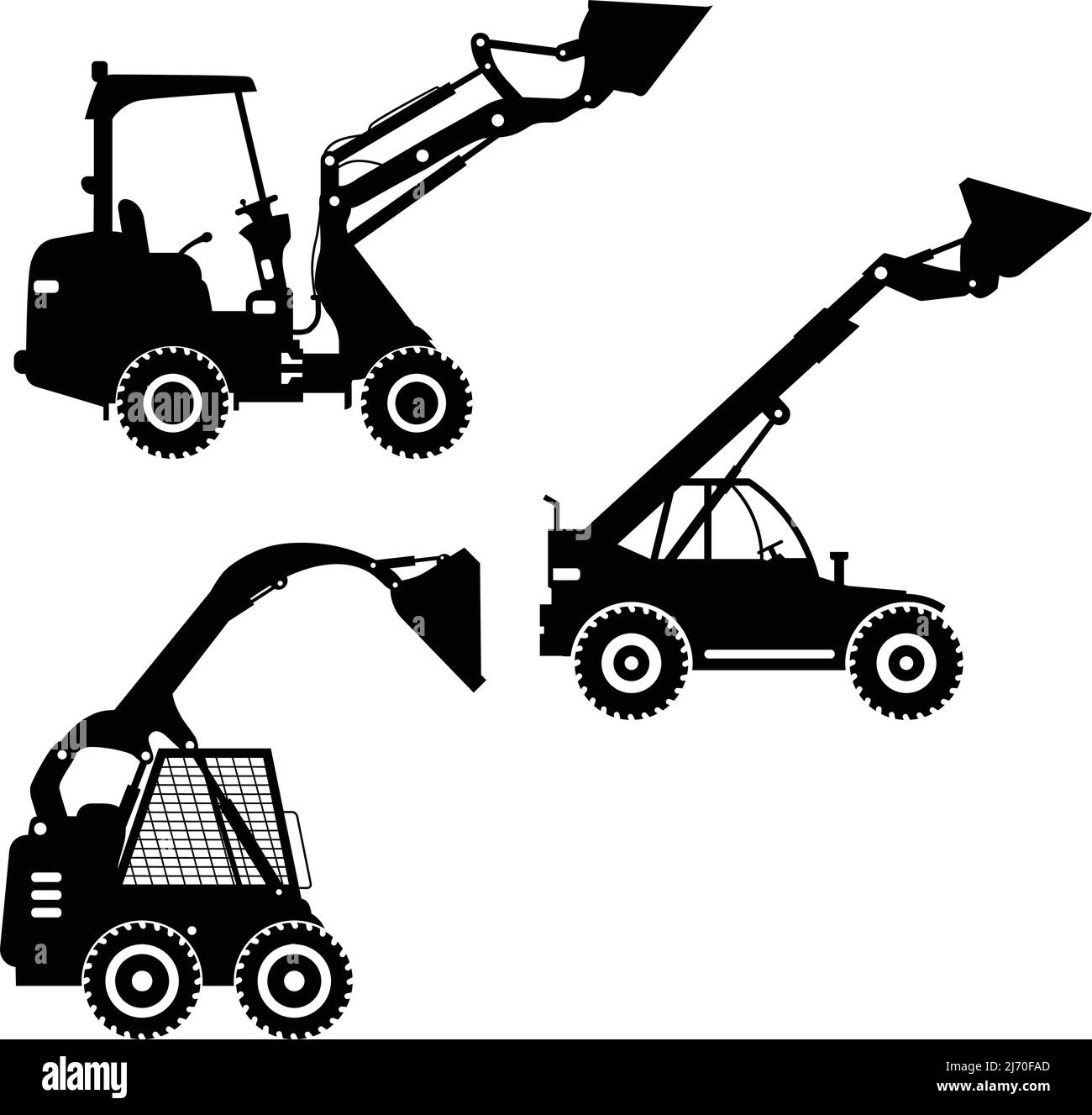 Skid steer loaders. Heavy construction machines. Vector illustration Stock Vector