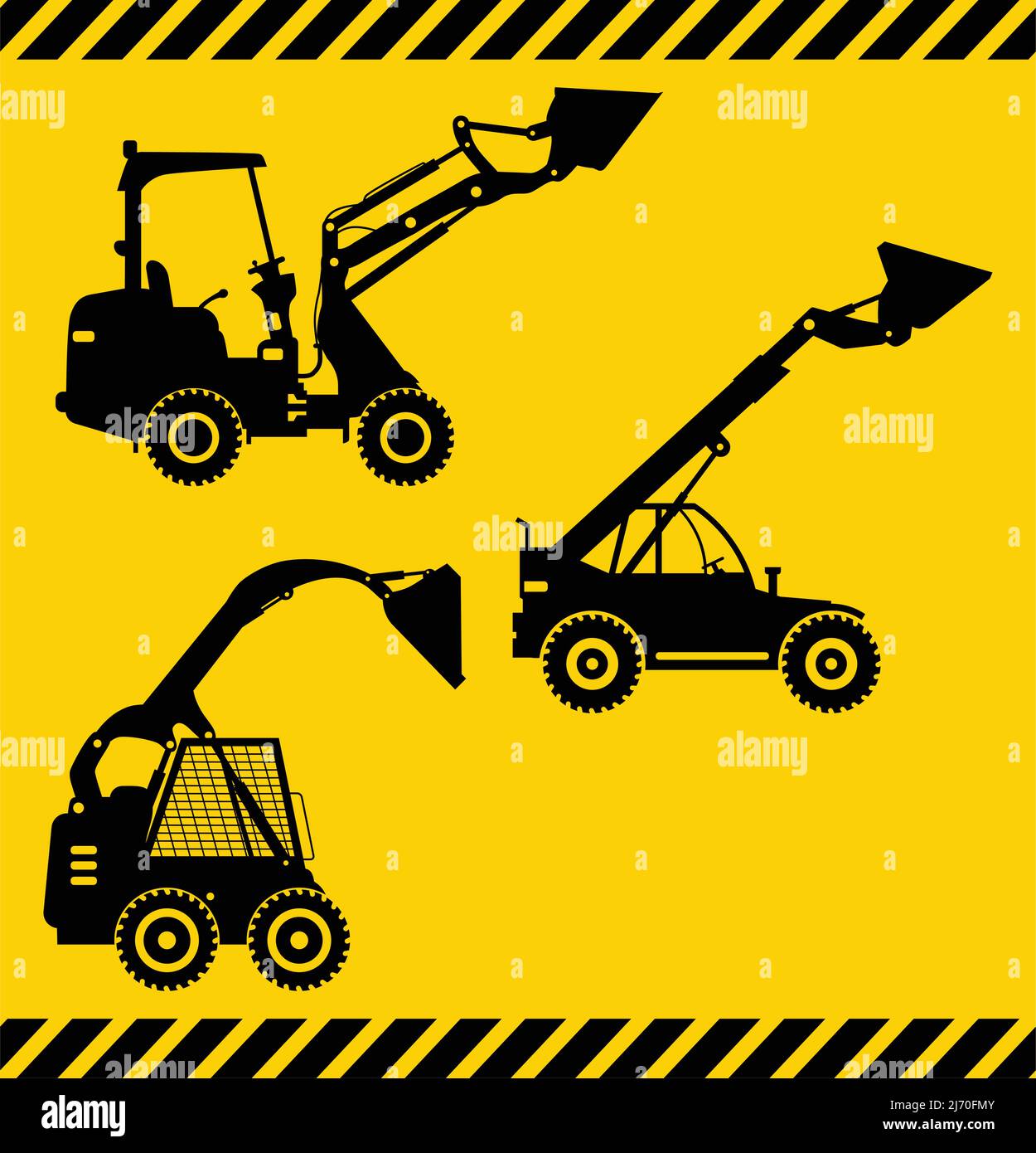 Skid steer loaders. Heavy construction machines. Vector illustration Stock Vector