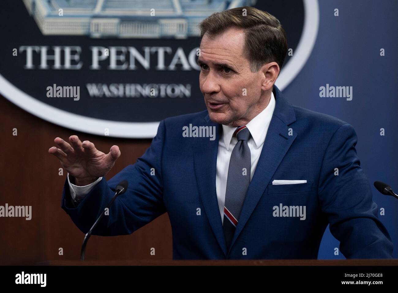 Pentagon Press Secretary John F. Kirby holds a press briefing, the Pentagon, Washington, D.C., May 4, 2022. (DoD photo by Chad J. McNeeley) Stock Photo