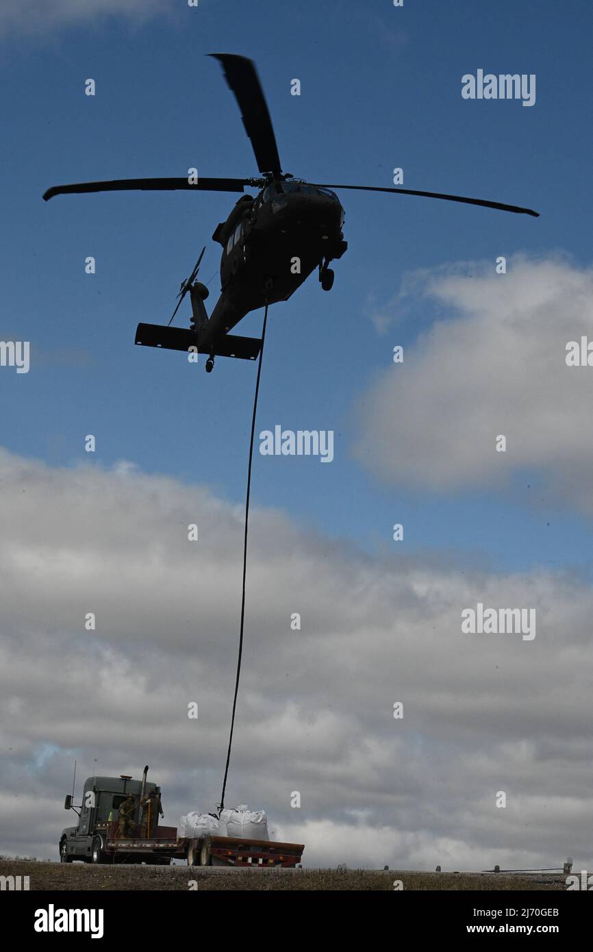 North Dakota Army National Guard Aviators operating two Black Hawk