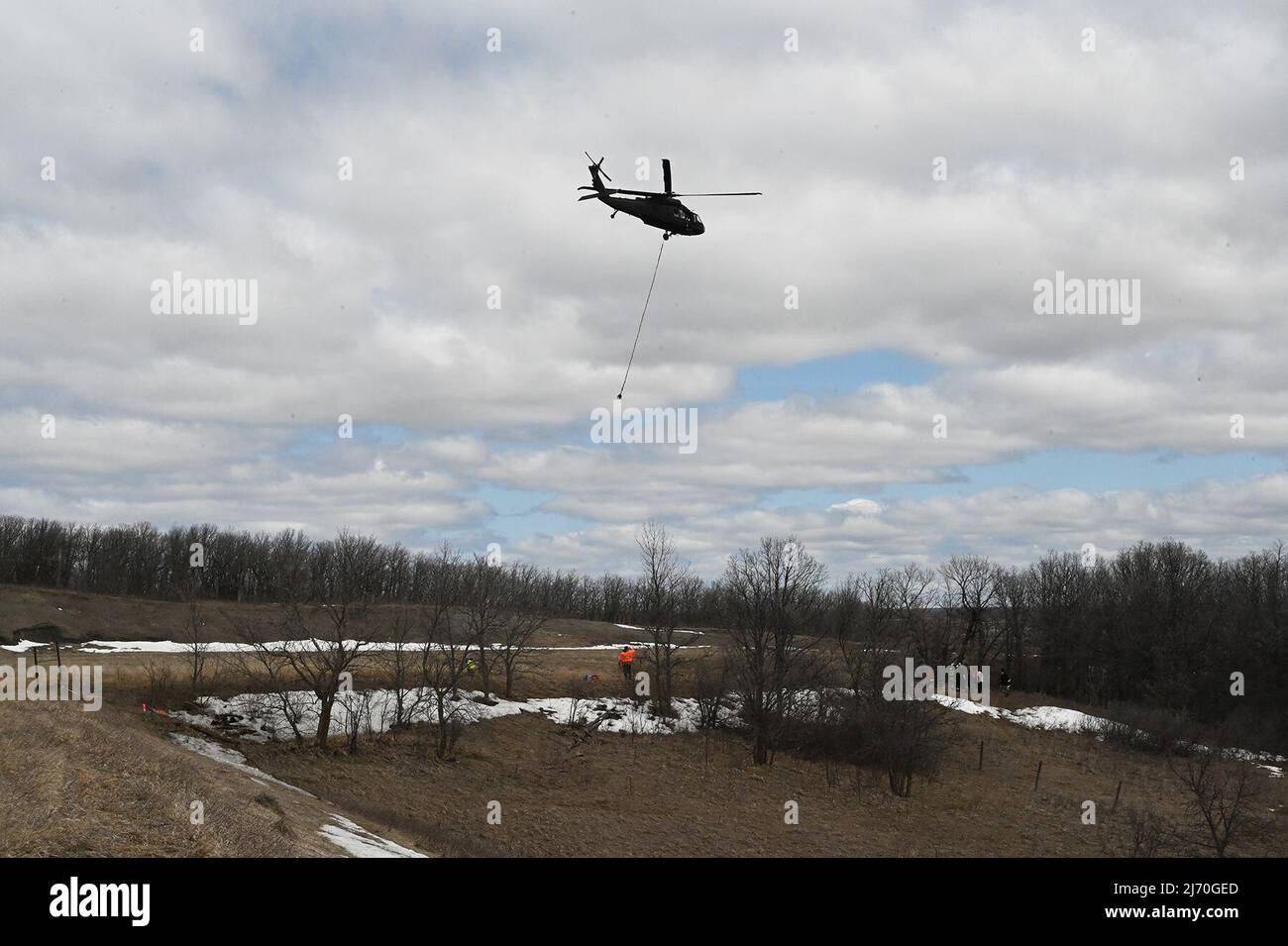 North Dakota Army National Guard Aviators operating two Black Hawk