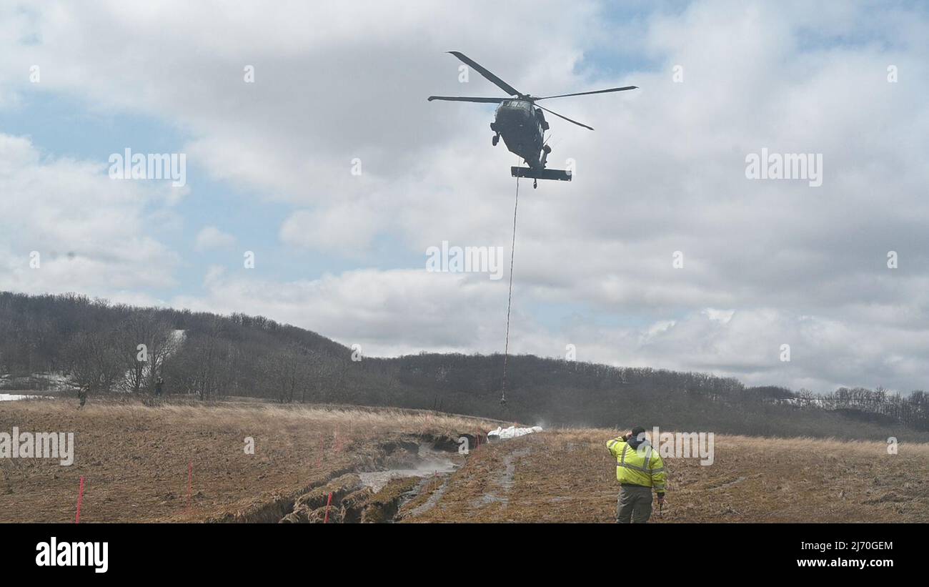 North Dakota Army National Guard Aviators operating two Black Hawk