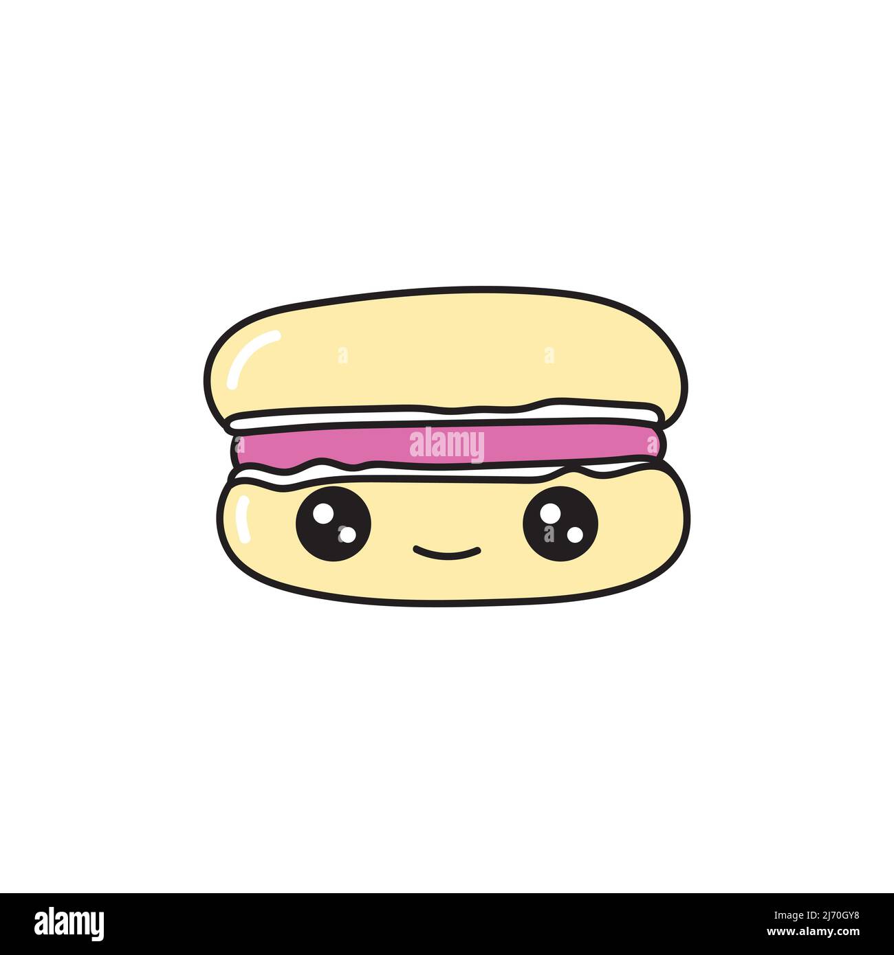 Kawaii vector macaroon. Hand drawn cute French dessert with funny faces ...